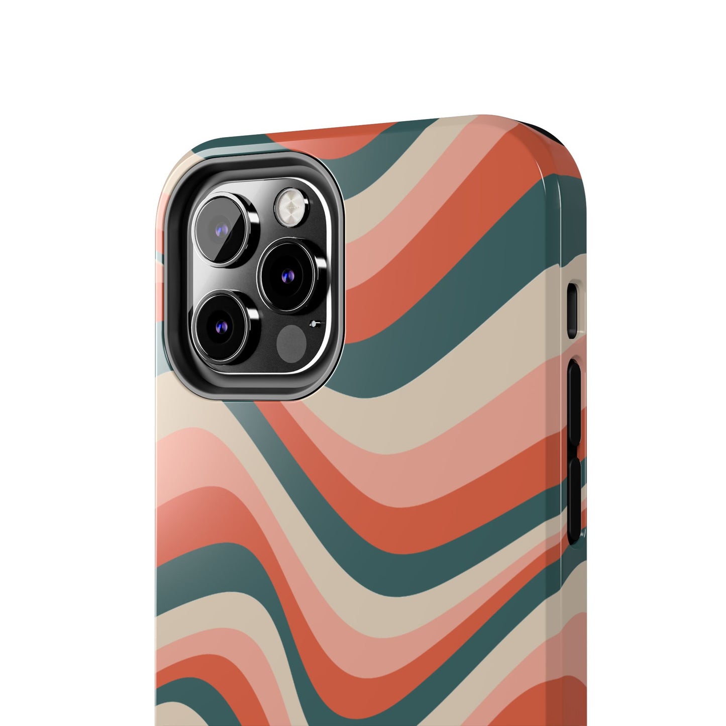 Groovy Waves iPhone Case – Retro 70s-Inspired Stripes in Coral, Cream, and Teal