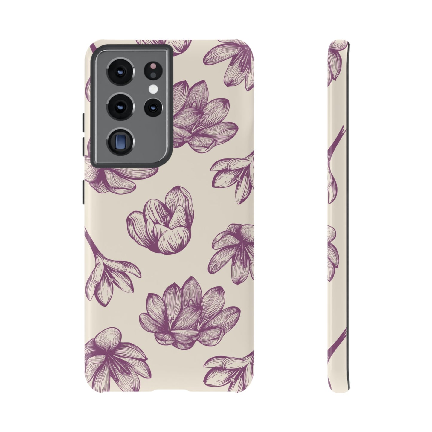 Vintage Botanical Floral Tough Samsung Galaxy  Case – Hand-Drawn Purple Flowers, Shockproof Design