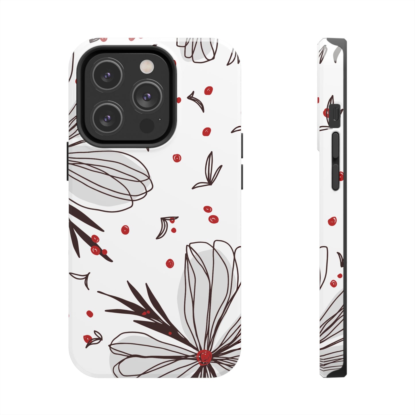 Minimalist Line Art Floral Tough iPhone Case – Bold Red and Black Design, Shockproof Protection - BOGO Cases