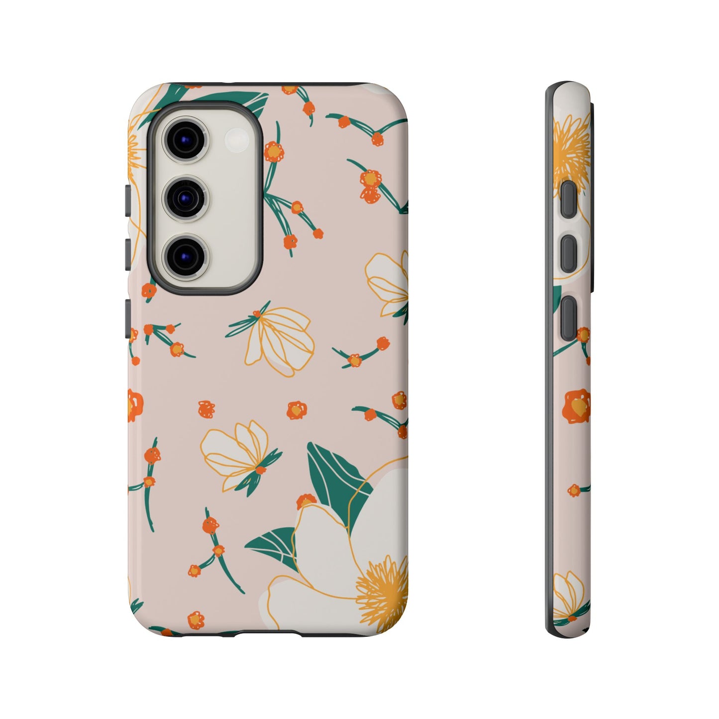 Elegant Magnolia Blossom Tough Samsung Galaxy Case – Soft Blush Background, Shock-Resistant Design