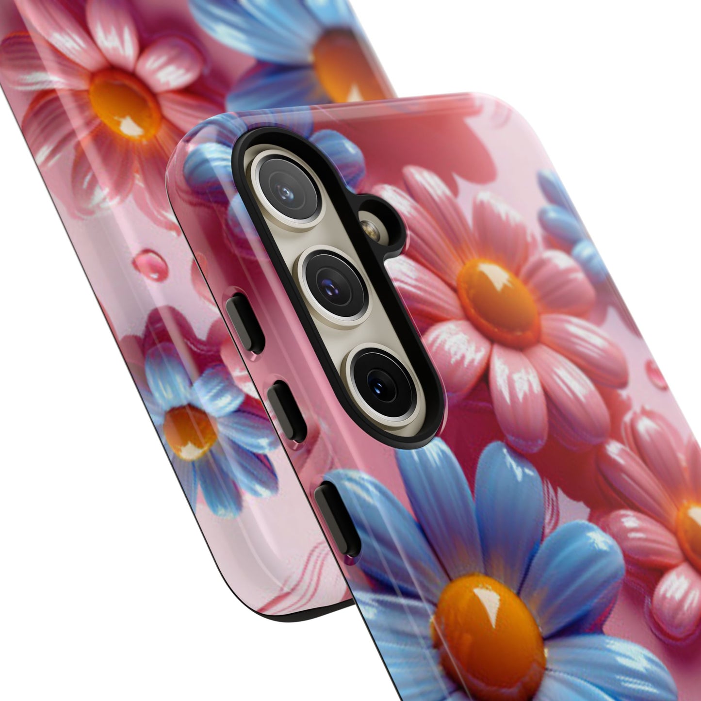 Pastel Daisy 3D Samsung Galaxy  Case – Glossy Pink and Blue Floral Design, Full Protection