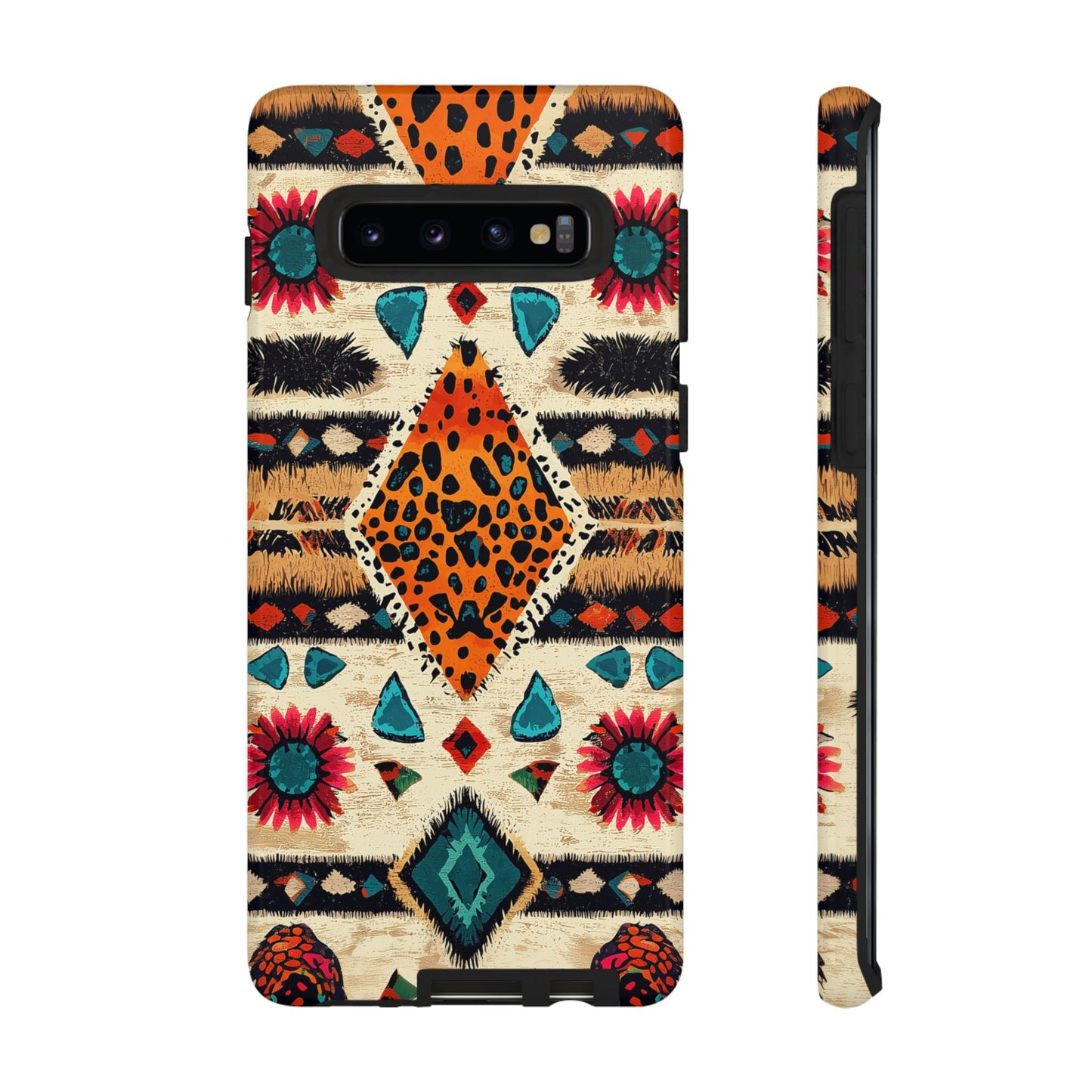 Wild Boho Leopard Print & Floral Tough Samsung Galaxy  Case – Eclectic Tribal Design, Dual-Layer Protection