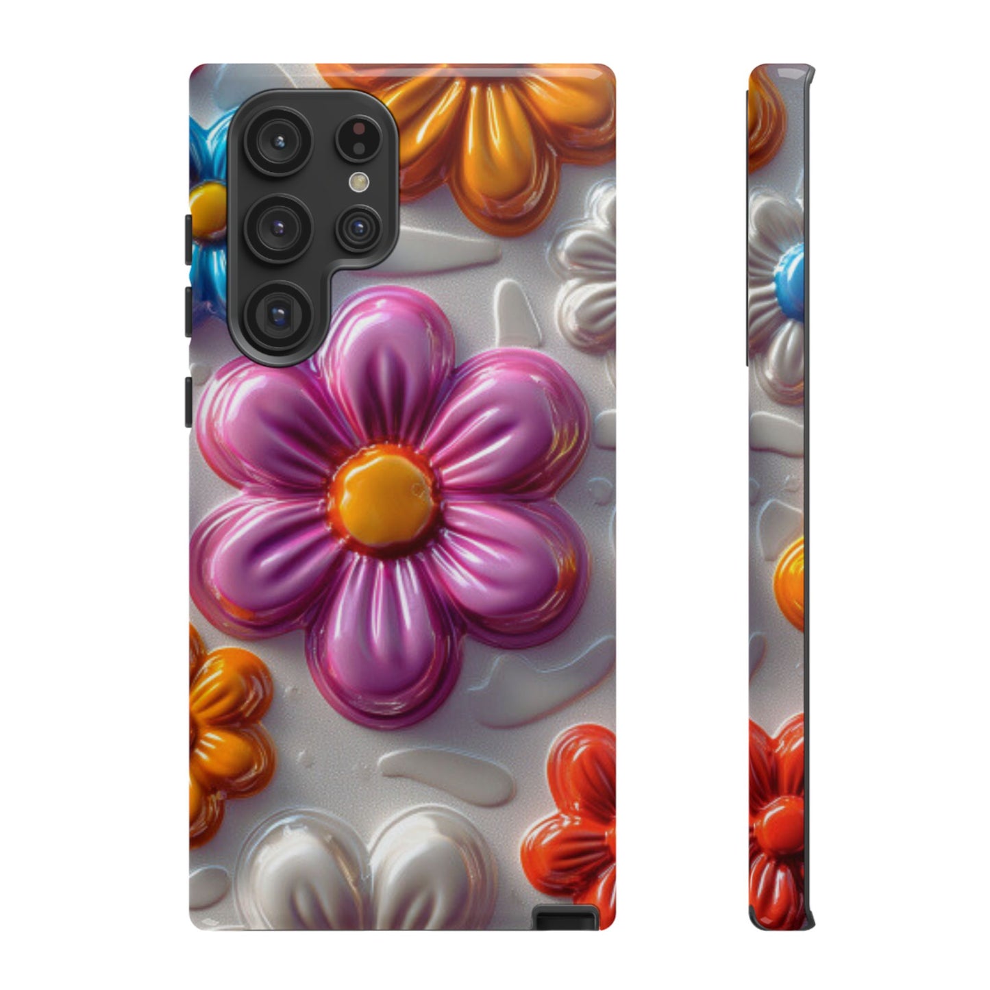 Glossy 3D Floral Samsung Galaxy  Case – Colorful Flower Pattern, Durable Protection
