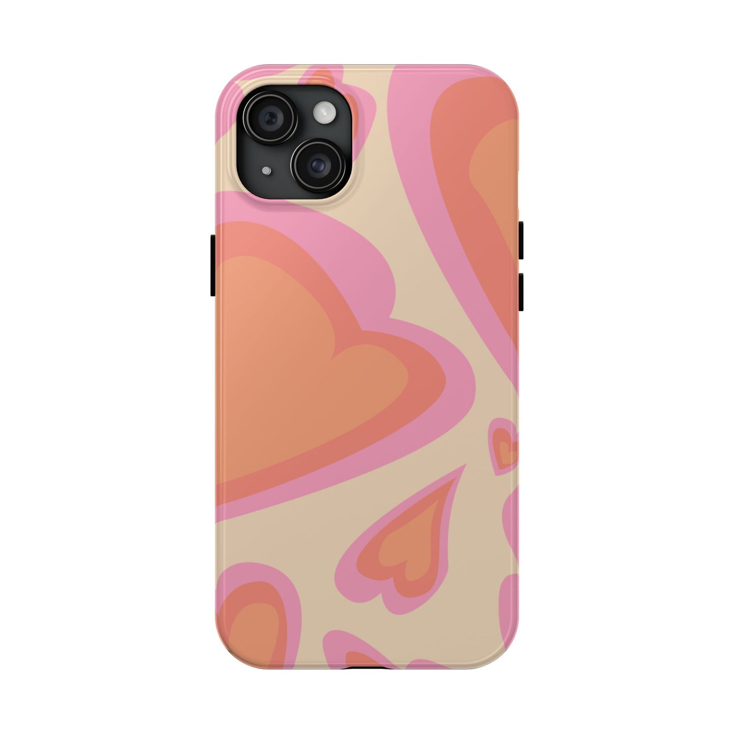 Retro Pink Hearts iPhone Case – Shock-Resistant, Matte Finish, Dual-Layer Protection