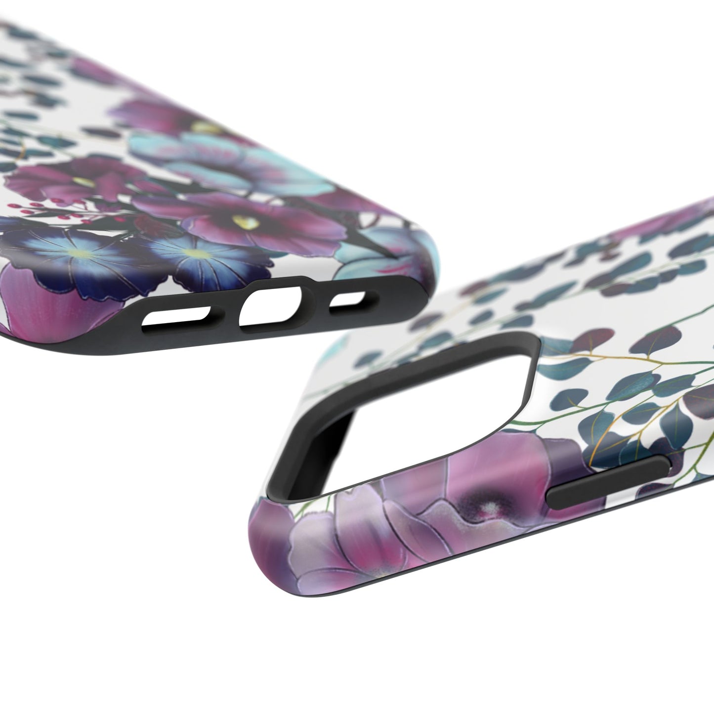 Moody Purple & Teal Floral MagSafe iPhone Series Case – Elegant Botanical Design