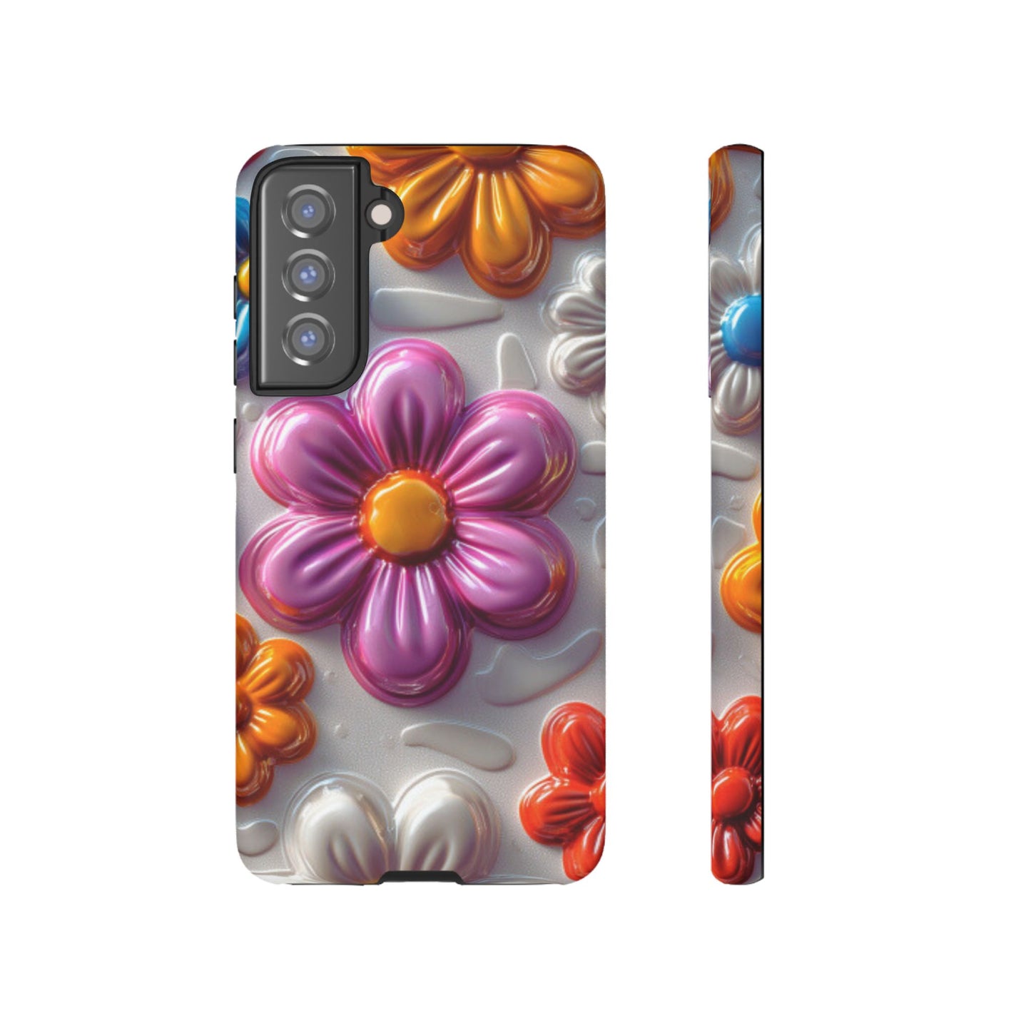 Glossy 3D Floral Samsung Galaxy  Case – Colorful Flower Pattern, Durable Protection