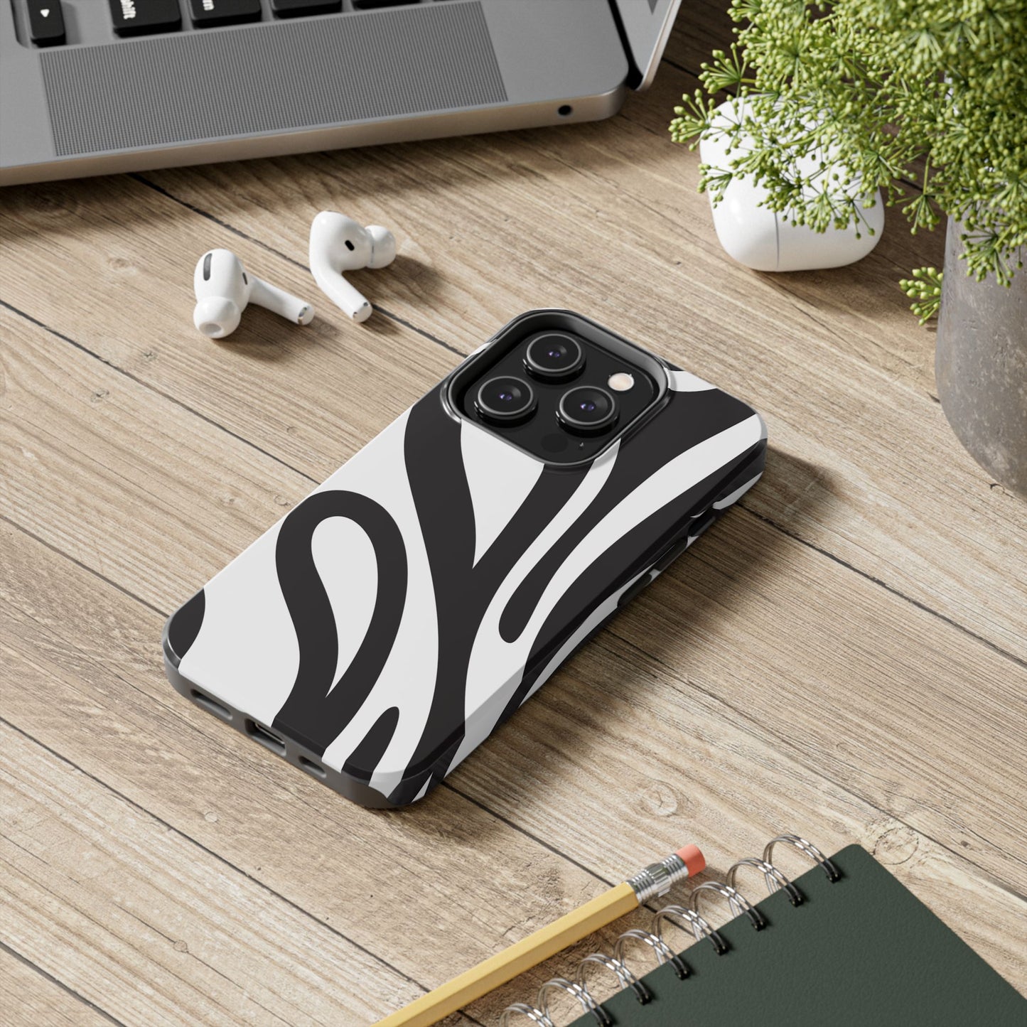 Modern Black and White Abstract Tough iPhone Case – Bold Graphic Pattern with Dual-Layer Protection