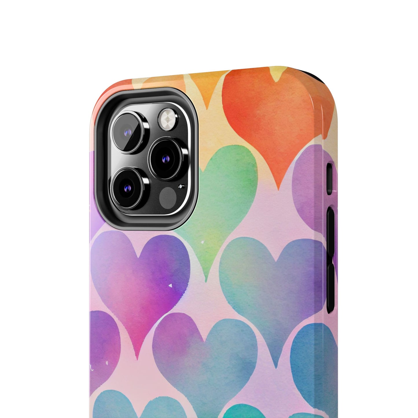 Rainbow Hearts Watercolor iPhone Case – Slim Design, Glossy Finish