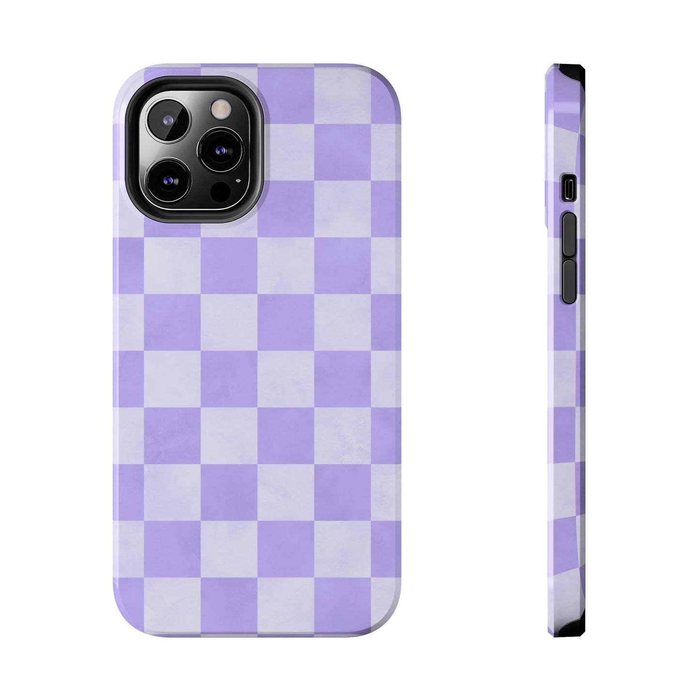Lavender Checkerboard iPhone Case – Shockproof, Smooth Matte Finish, Dual-Layer Design