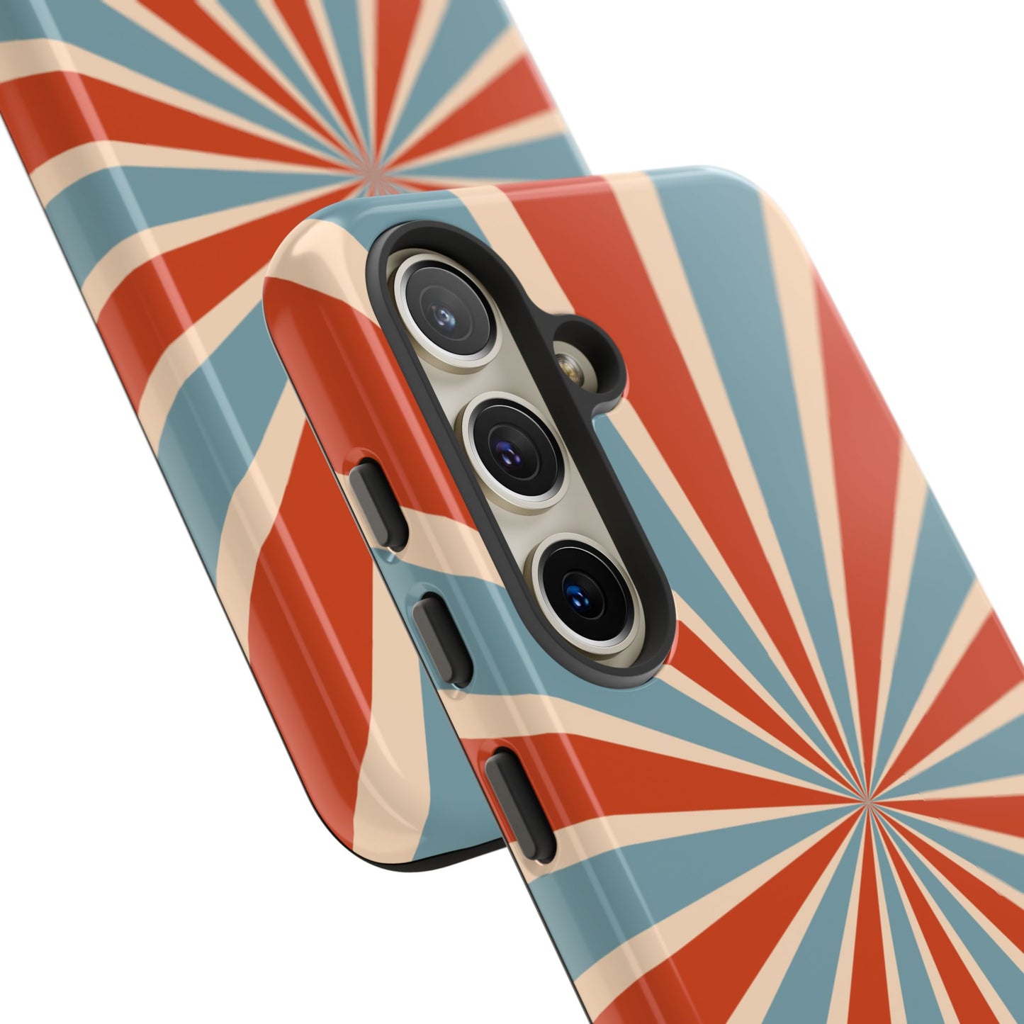 Vintage Blue & Red Sunburst Samsung Galaxy Case – Bold Geometric Pattern, Shock-Resistant Cover