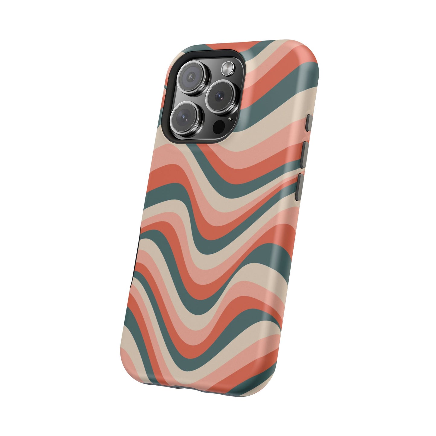 Groovy Waves MagSafe iPhone Case – Retro 70s-Inspired Stripes in Coral, Cream, and Teal