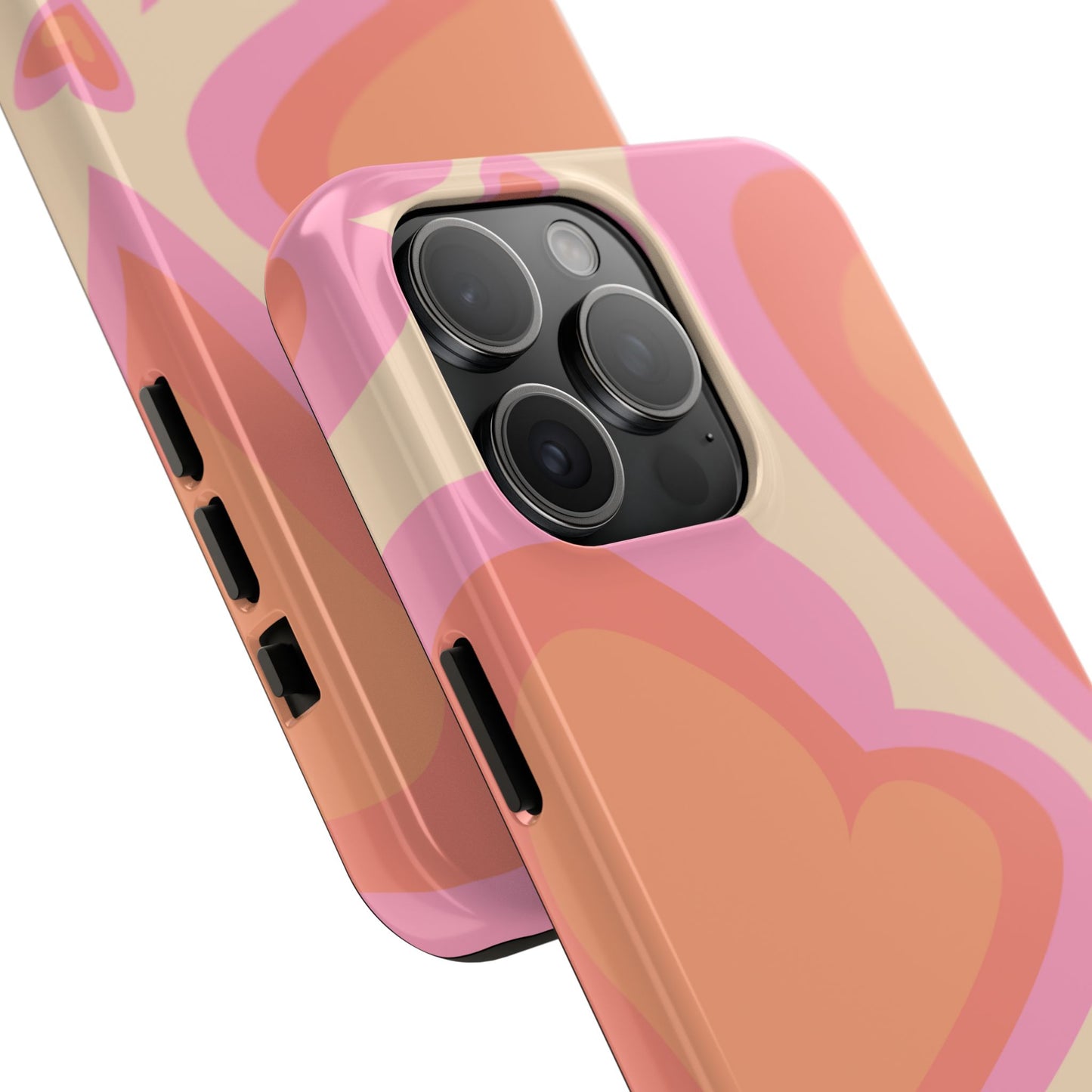 Retro Pink Hearts iPhone Case – Shock-Resistant, Matte Finish, Dual-Layer Protection