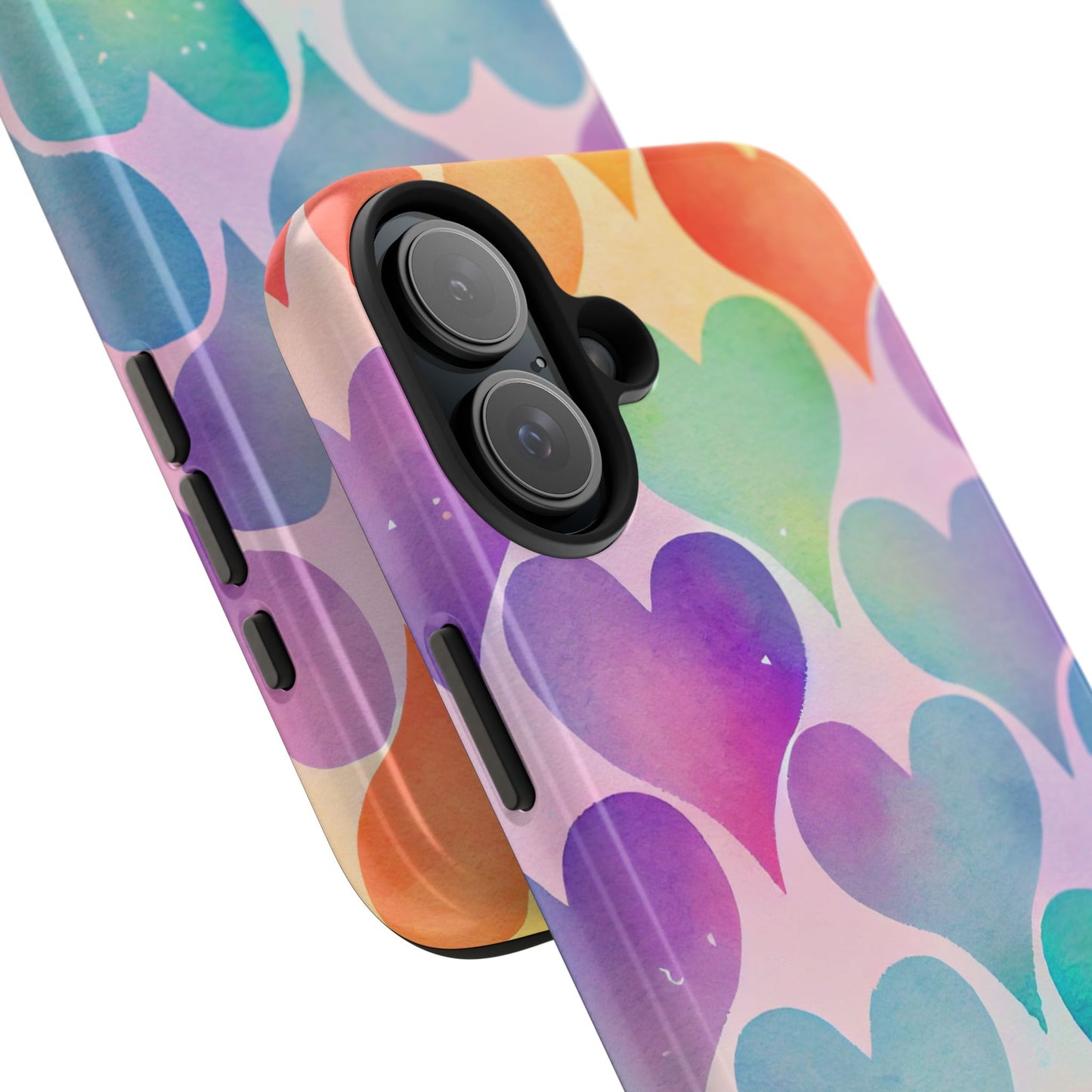 Rainbow Hearts Watercolor iPhone Case – Slim Design, Glossy Finish