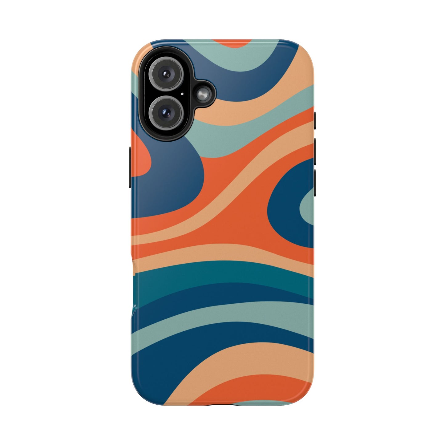 Retro Vibe Wavy Stripes iPhone Case – 70s-Inspired in Teal, Orange, and Rust