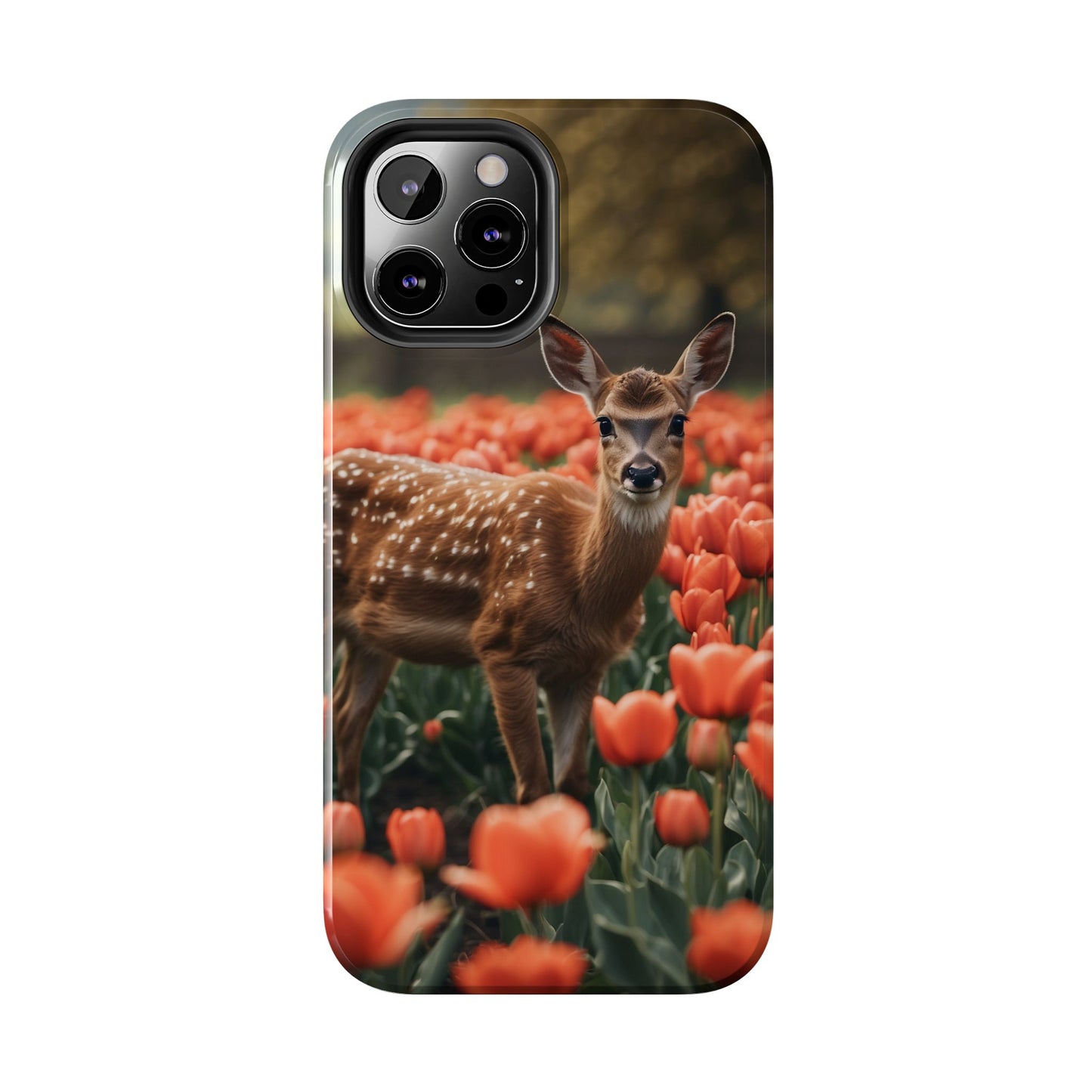 Fawn Among Tulips iPhone Case
