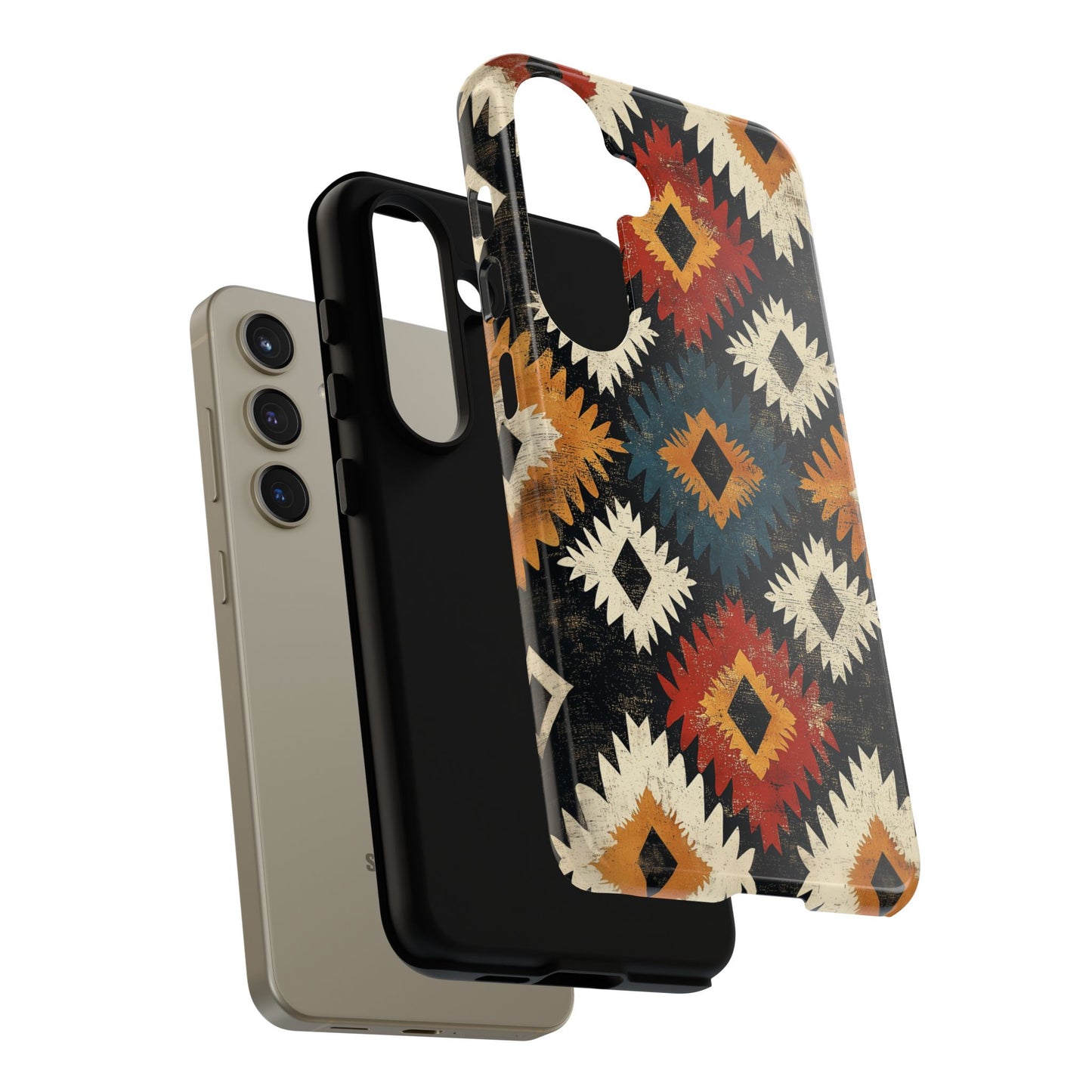 Rustic Tribal Sunburst Tough Samsung Galaxy  Case – Vibrant Geometric Design, Dual-Layer Protection
