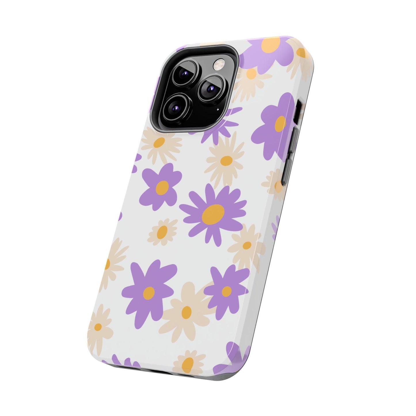 Retro Daisy Flower iPhone Case – Pastel Purple & Cream Floral Design with Matte Finish