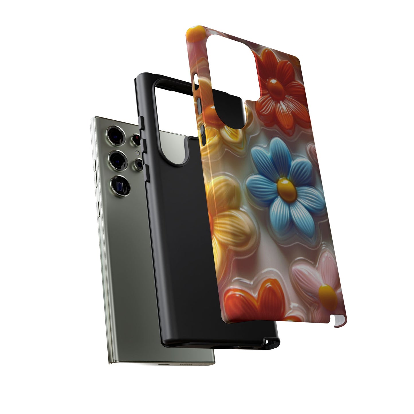 Glossy Retro Flower Samsung Galaxy Case – Colorful 3D Floral Design, Durable Protection