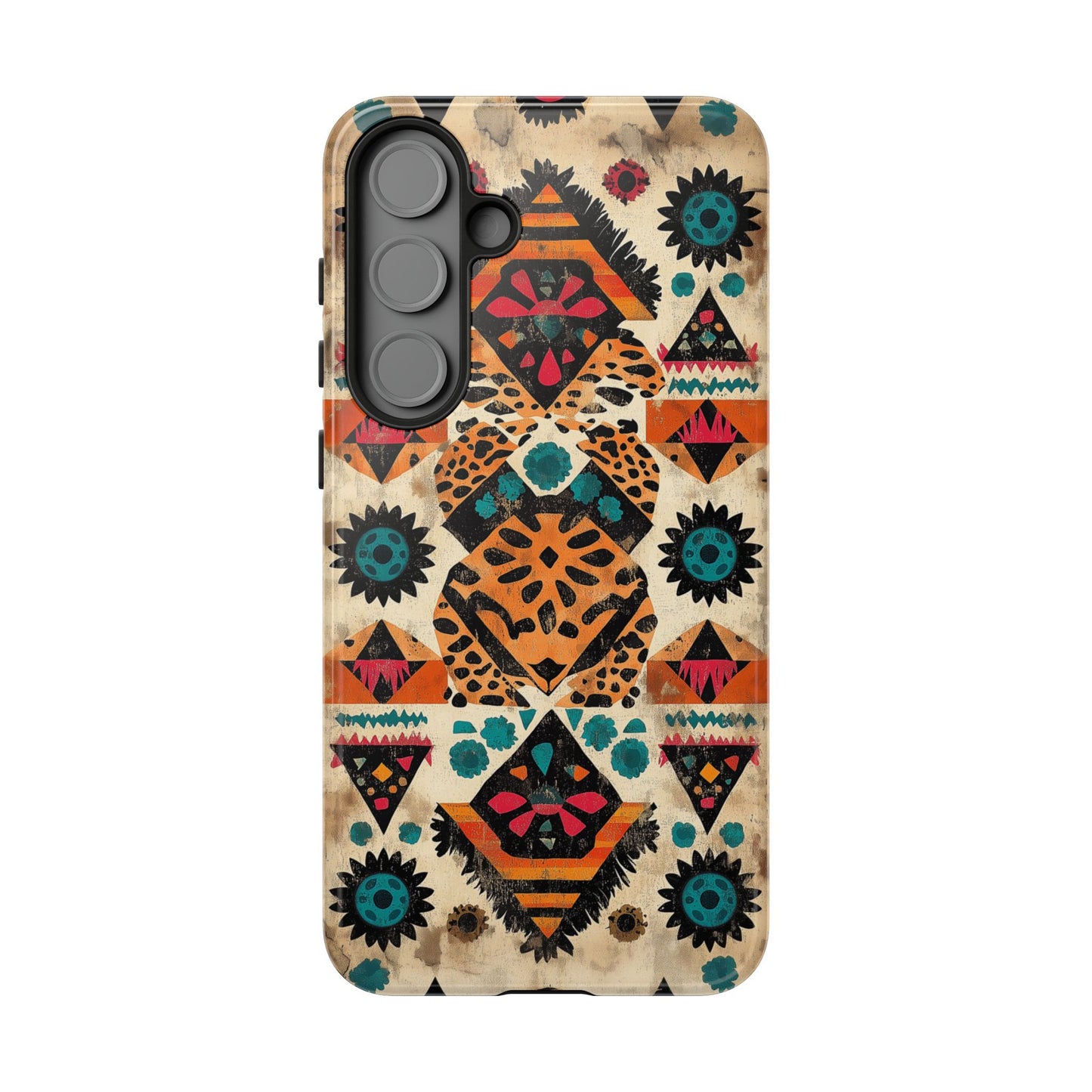 Bohemian Leopard & Tribal Floral Tough Samsung Galaxy Case – Vibrant Eclectic Design, Dual-Layer Protection