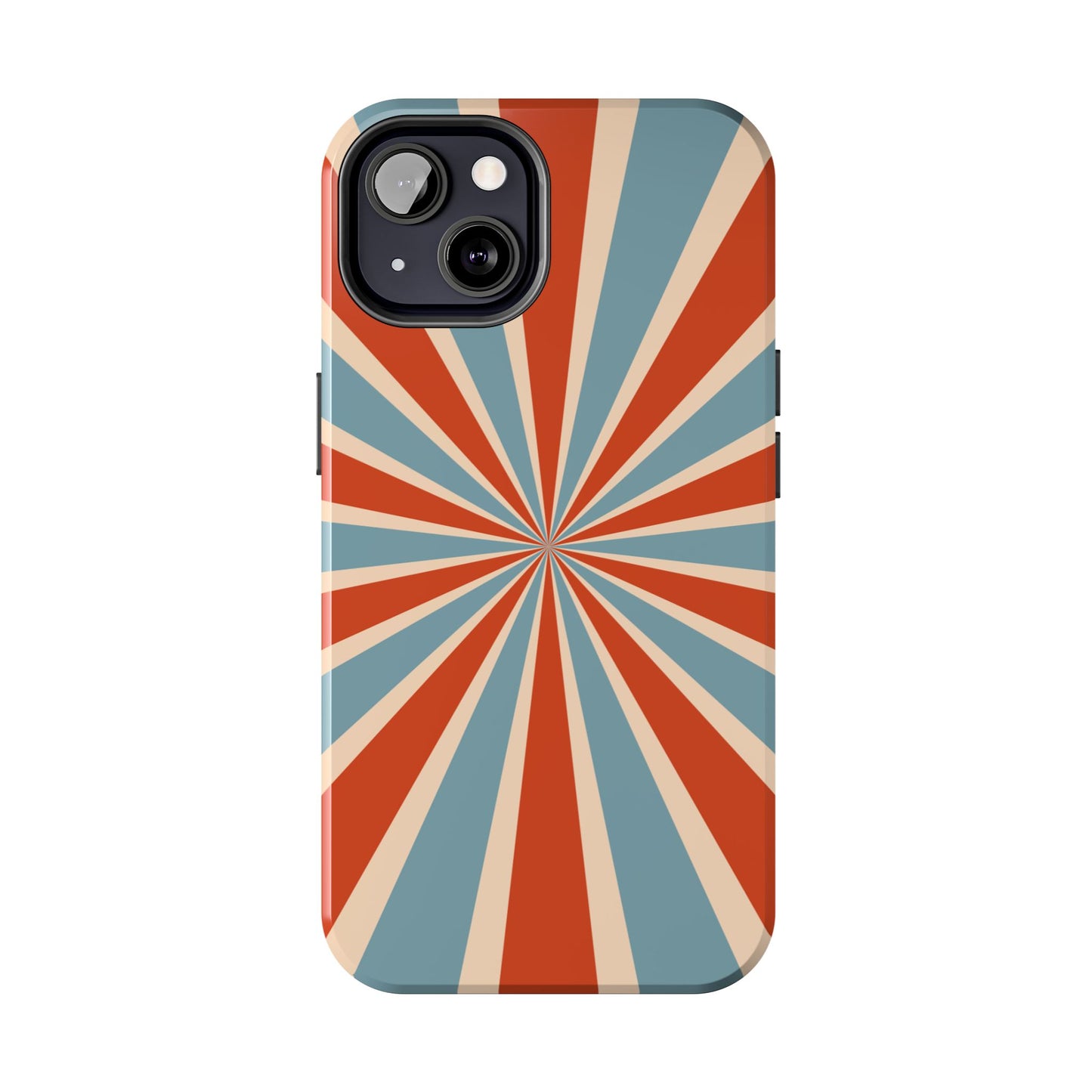 Vintage Blue & Red Sunburst iPhone Case – Bold Geometric Pattern, Shock-Resistant Cover