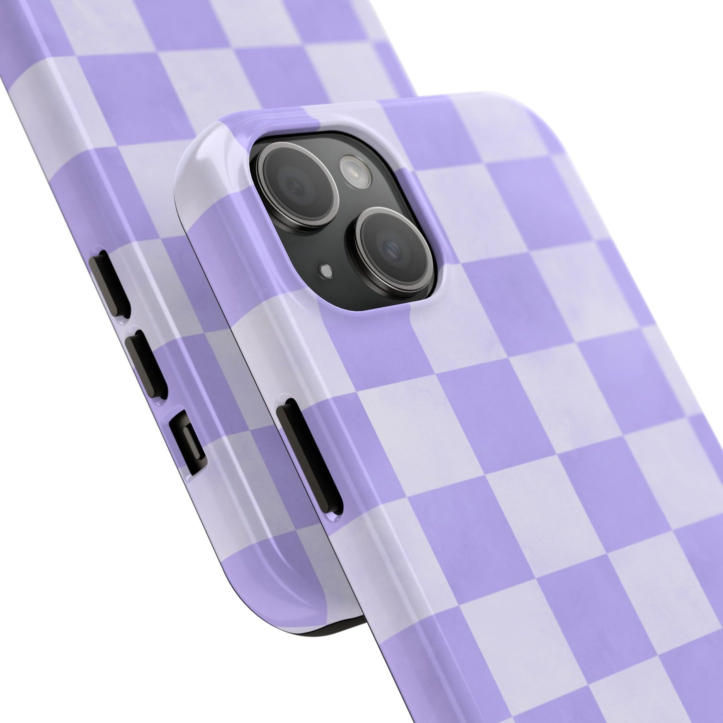 Lavender Checkerboard iPhone Case – Shockproof, Smooth Matte Finish, Dual-Layer Design