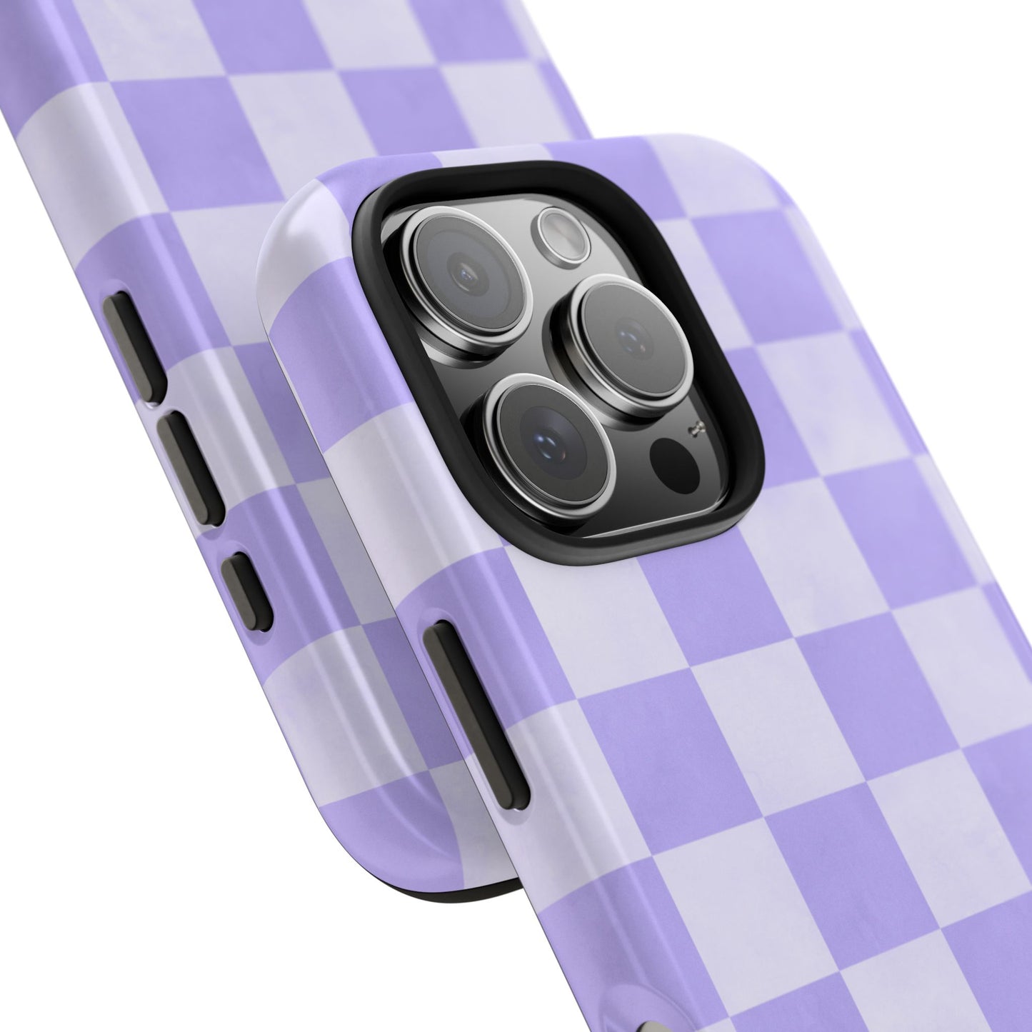 Lavender Checkerboard iPhone Case – Shockproof, Smooth Matte Finish, Dual-Layer Design