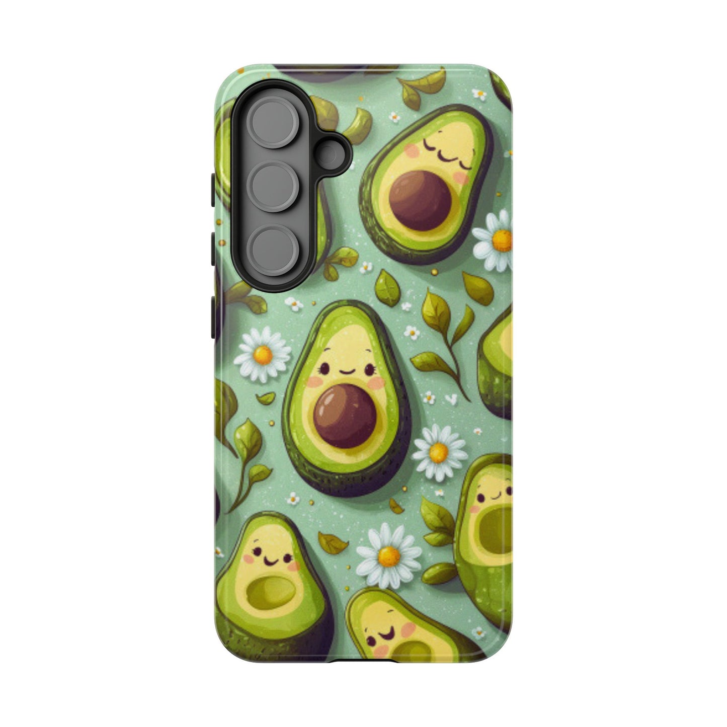 Cute Avocado Samsung Galaxy Case – Adorable Kawaii Avocados with Daisies, Shock-Resistant