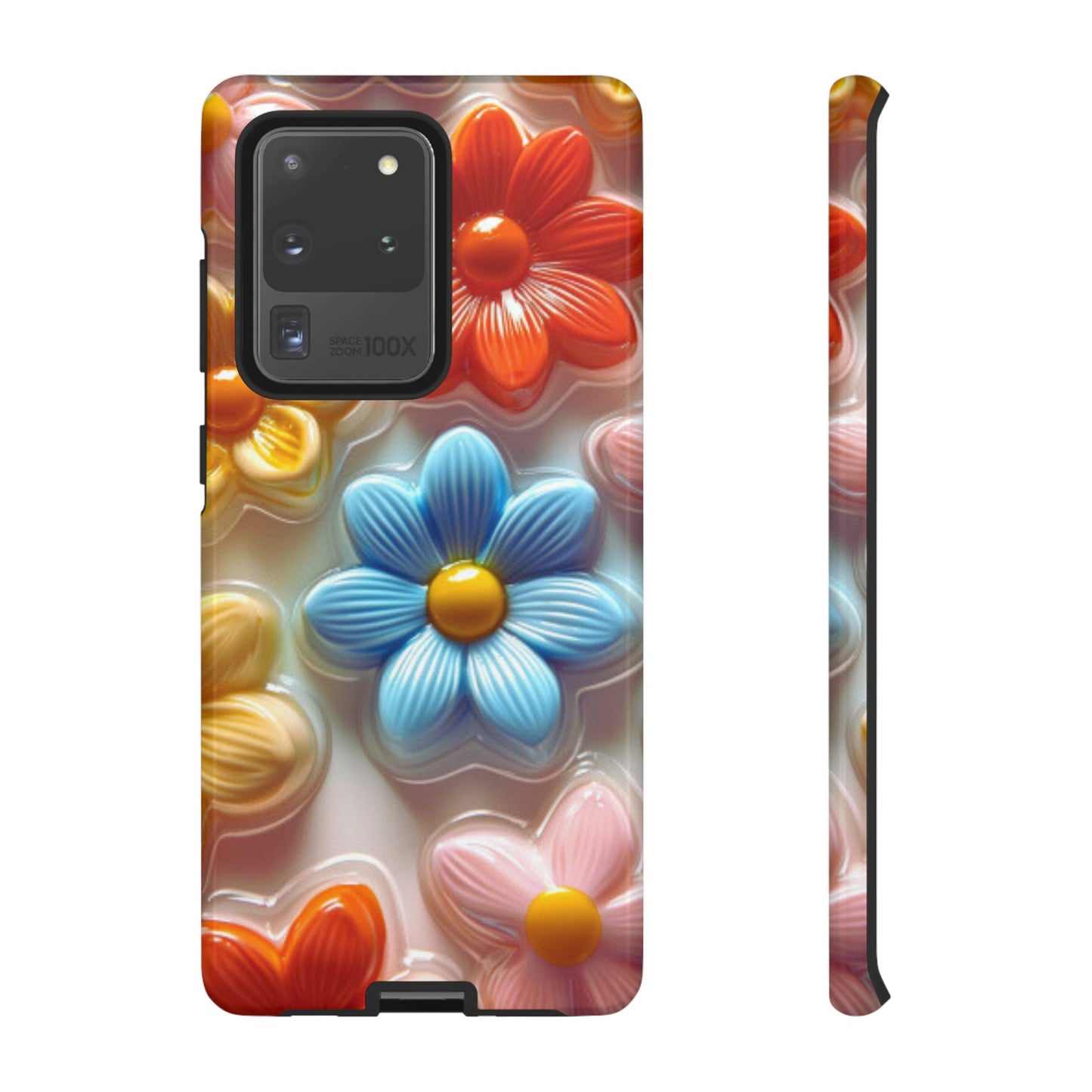 Glossy Retro Flower Samsung Galaxy Case – Colorful 3D Floral Design, Durable Protection