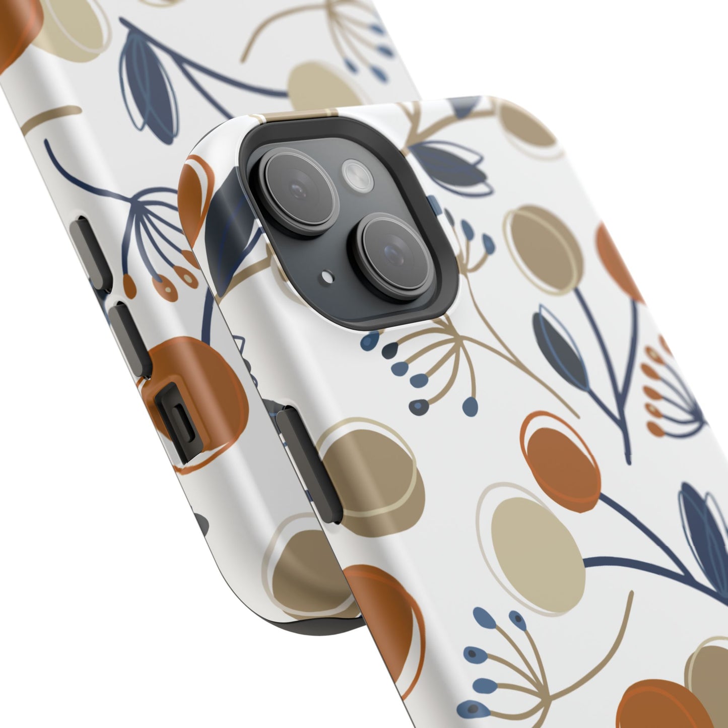 Modern Botanical Berries Tough MagSafe iPhone Case – Earthy Tones & Navy Accents, Shock-Resistant
