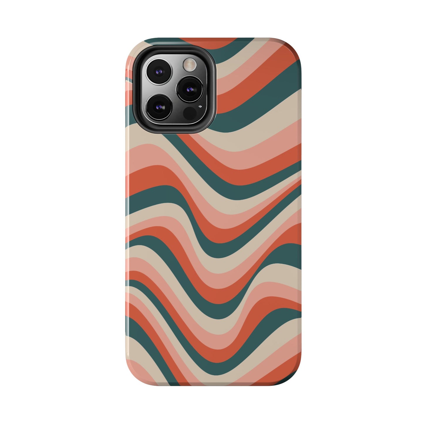 Groovy Waves iPhone Case – Retro 70s-Inspired Stripes in Coral, Cream, and Teal