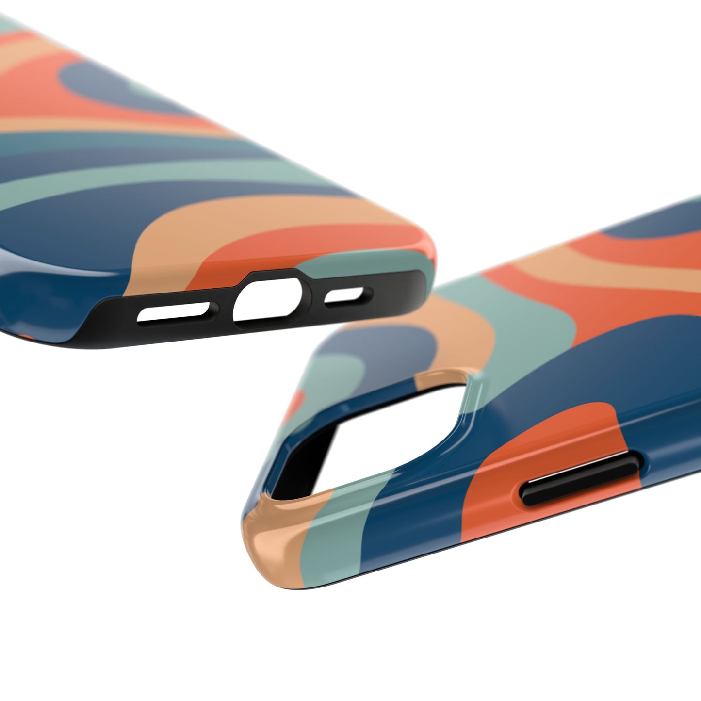 Retro Vibe Wavy Stripes iPhone Case – 70s-Inspired in Teal, Orange, and Rust
