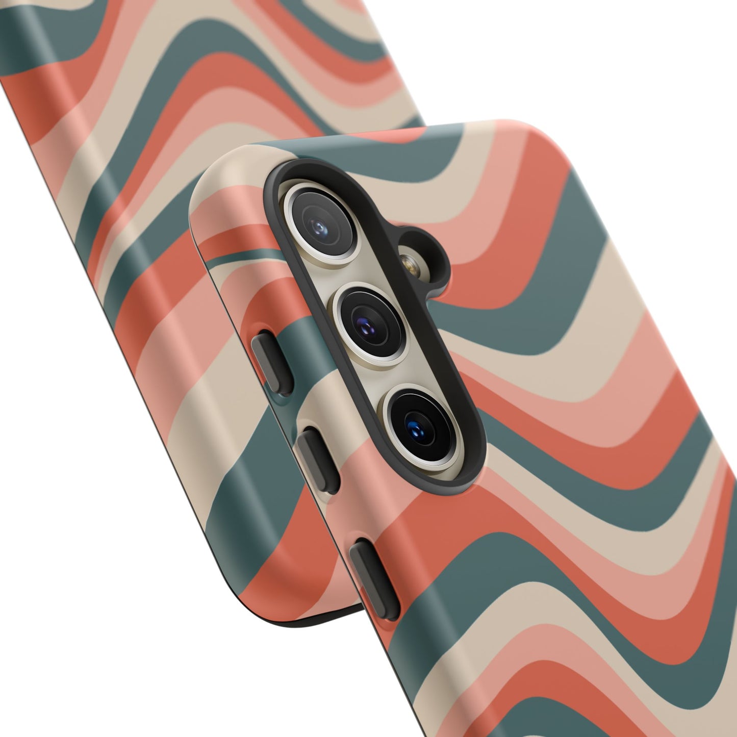 Groovy Waves Samsung Galaxy Case – Retro 70s-Inspired Stripes in Coral, Cream, and Teal
