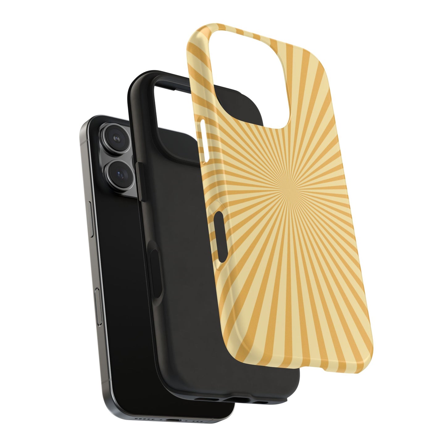 Golden Sunburst iPhone Case – Retro Radiant Design with Dual-Layer Protection