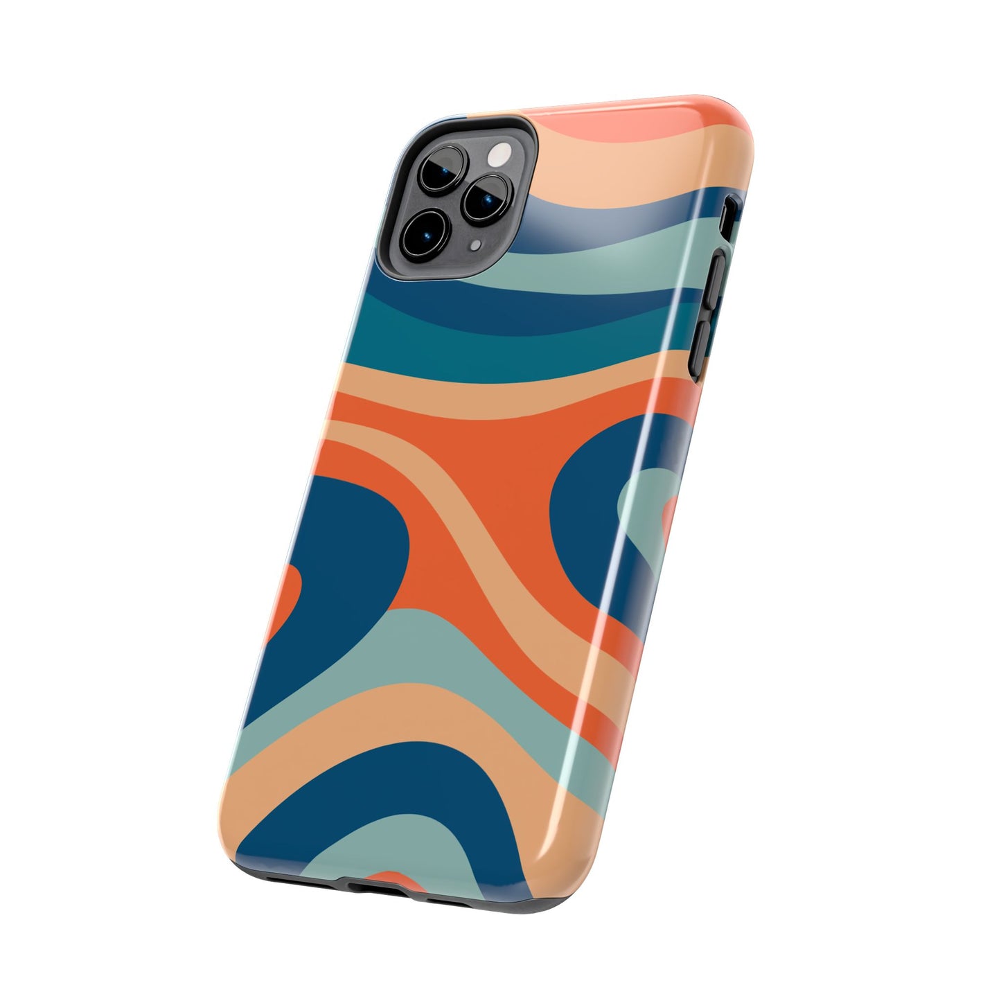 Retro Vibe Wavy Stripes iPhone Case – 70s-Inspired in Teal, Orange, and Rust