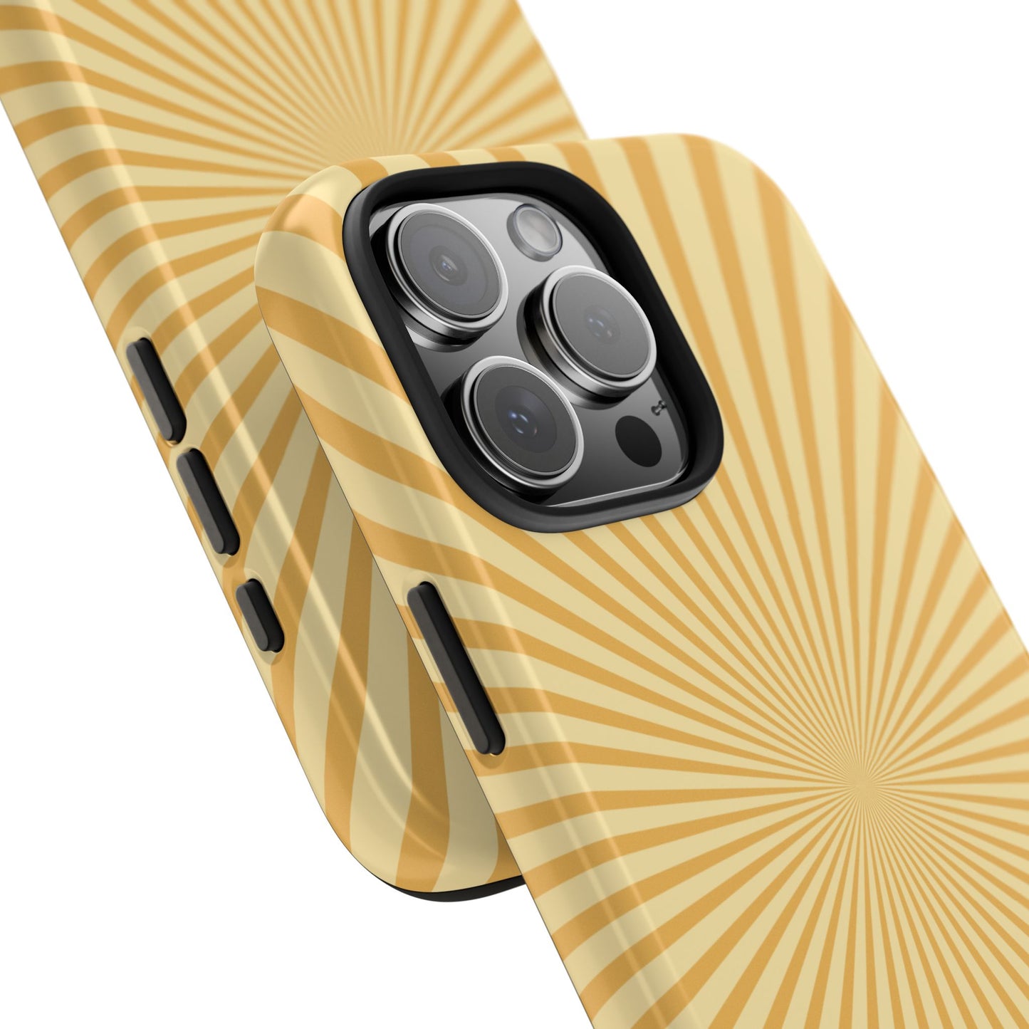 Golden Sunburst iPhone Case – Retro Radiant Design with Dual-Layer Protection