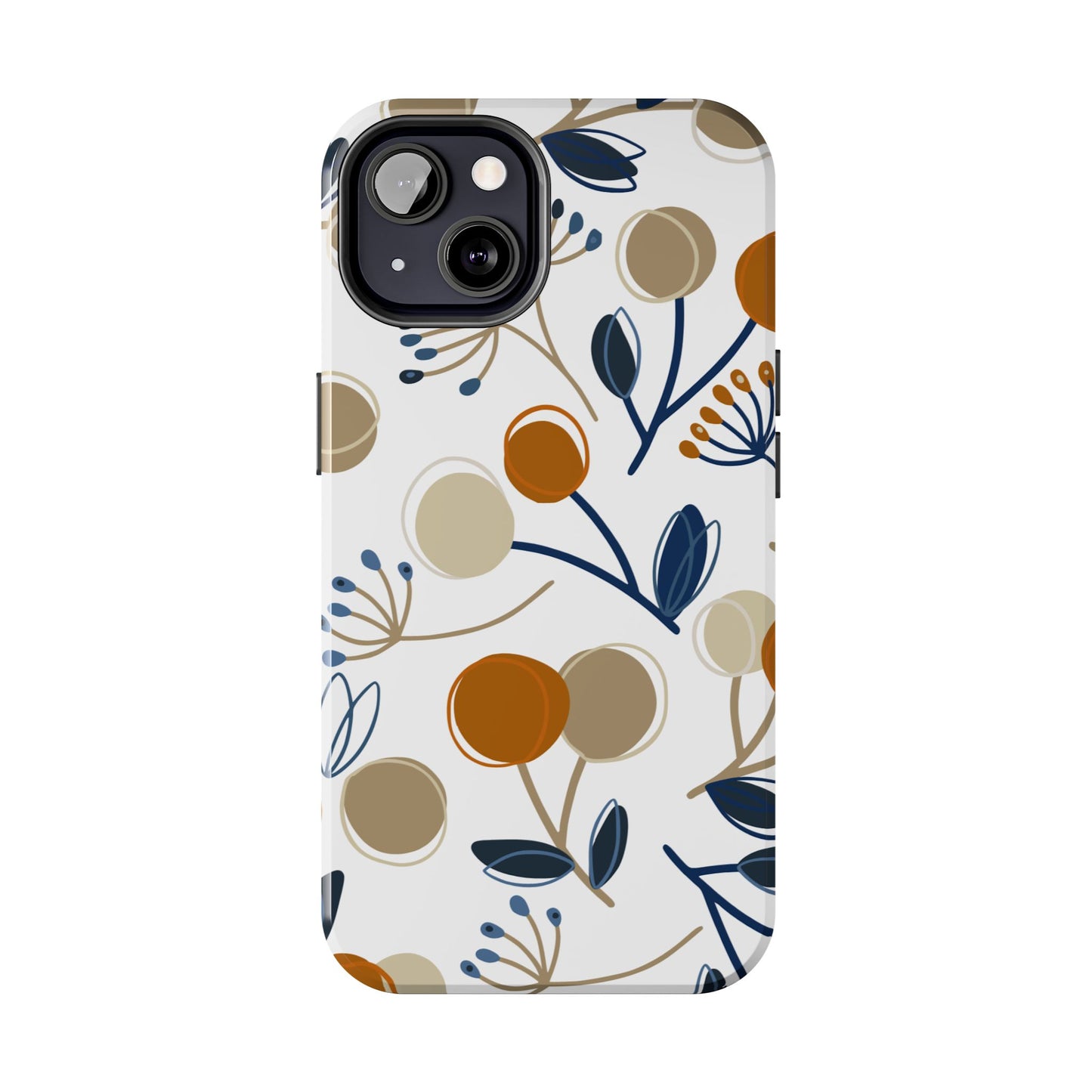 Modern Botanical Berries Tough iPhone Case – Earthy Tones & Navy Accents, Shock - Resistant - BOGO Cases