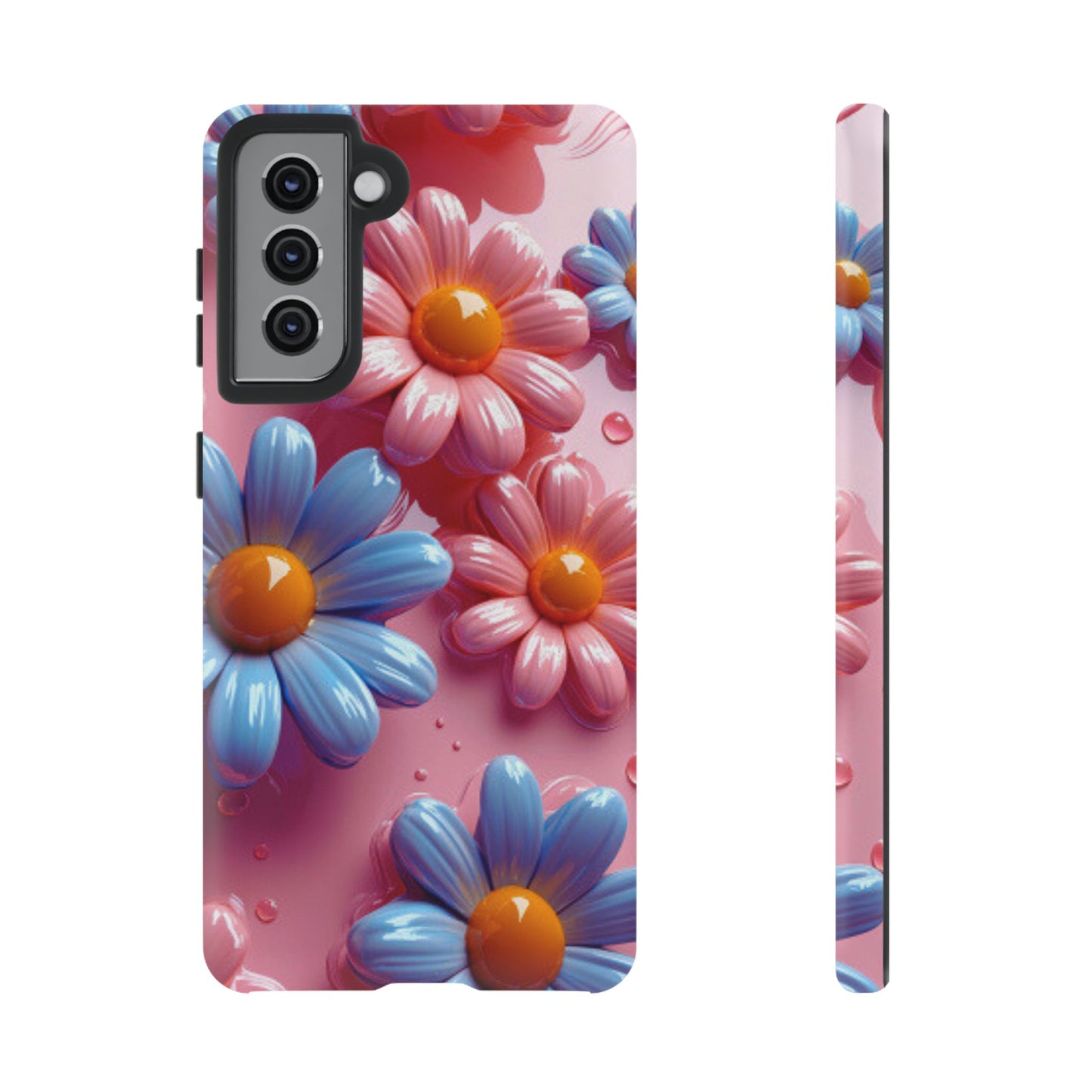 Pastel Daisy 3D Samsung Galaxy  Case – Glossy Pink and Blue Floral Design, Full Protection