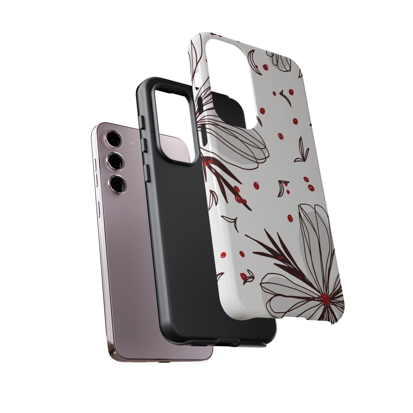 Minimalist Line Art Floral Tough Samsung Galaxy  Case – Bold Red and Black Design, Shockproof Protection