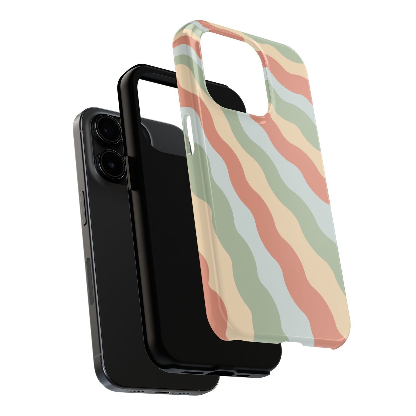 Earthy Retro Waves iPhone Case – 70s-Inspired Wavy Stripes in Soft Green, Cream, and Rust