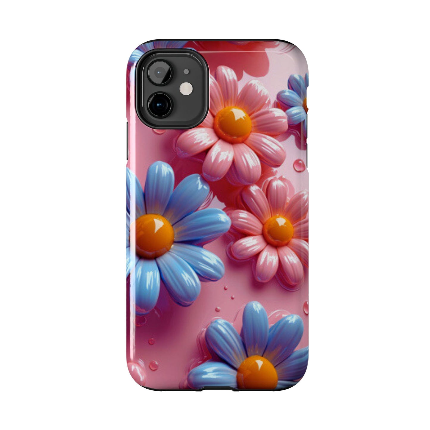 Pastel Daisy 3D iPhone Case – Glossy Pink and Blue Floral Design, Full Protection - BOGO Cases
