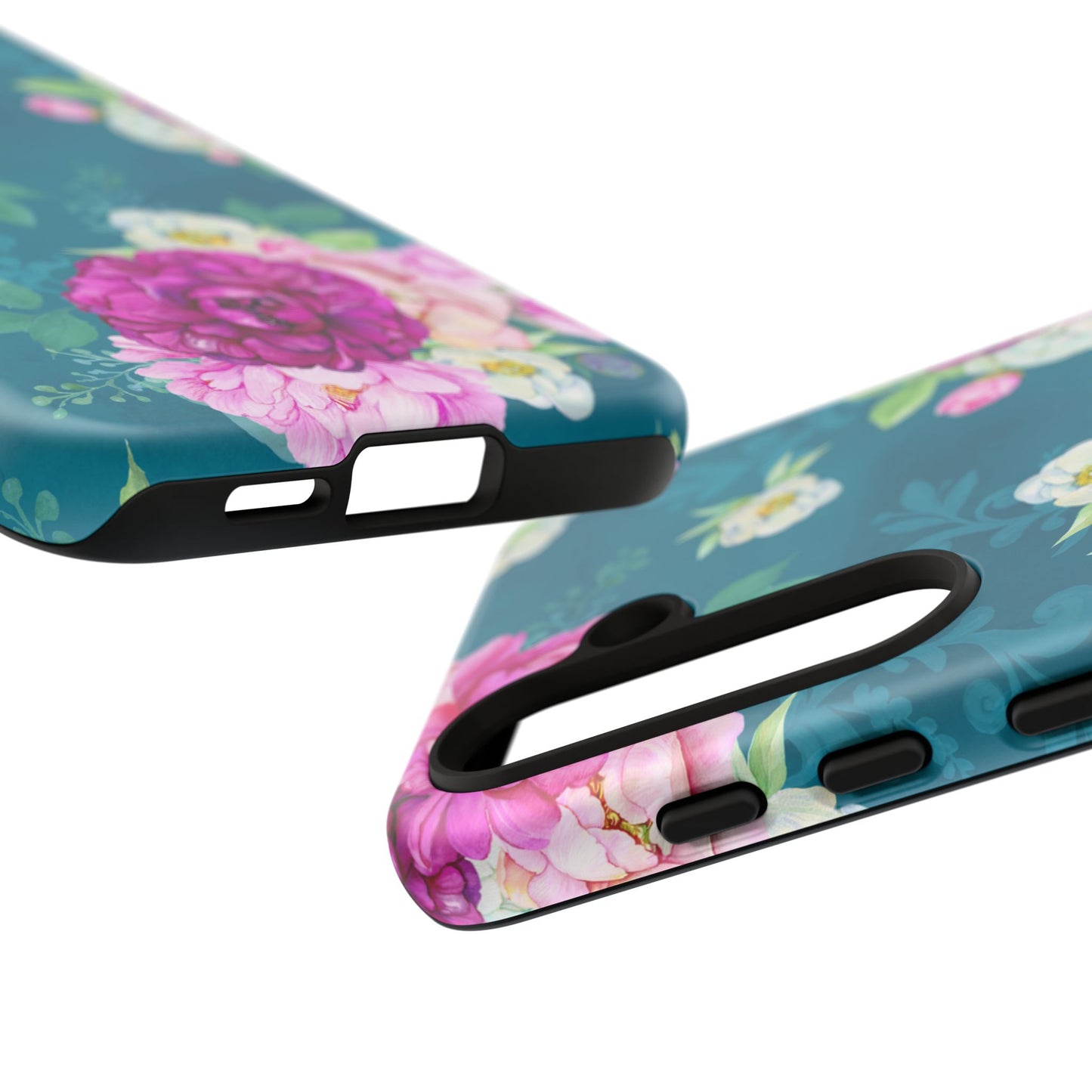 Elegant Peony Bouquet Samsung Galaxy Case – Deep Teal Background with Romantic Floral Design