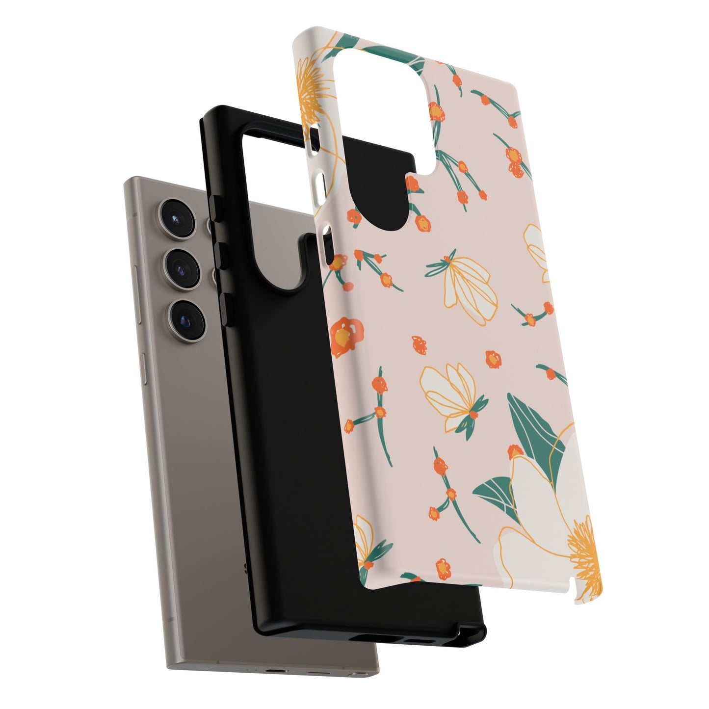 Elegant Magnolia Blossom Tough Samsung Galaxy Case – Soft Blush Background, Shock-Resistant Design