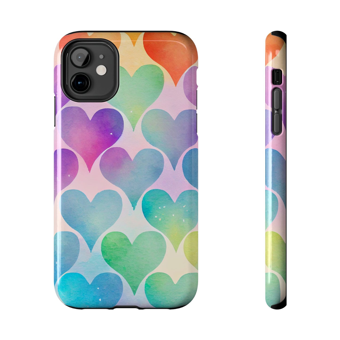 Rainbow Hearts Watercolor iPhone Case – Slim Design, Glossy Finish