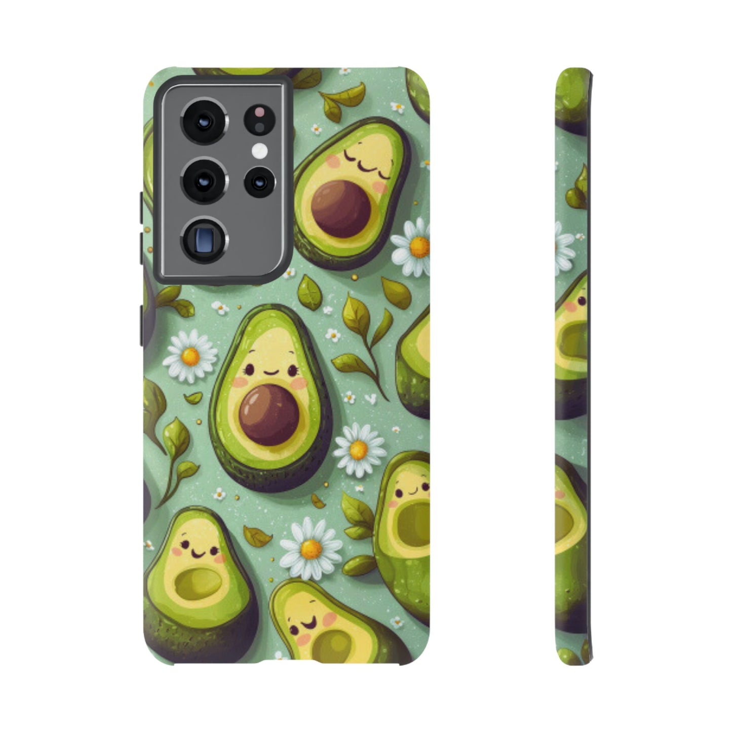 Cute Avocado Samsung Galaxy Case – Adorable Kawaii Avocados with Daisies, Shock-Resistant