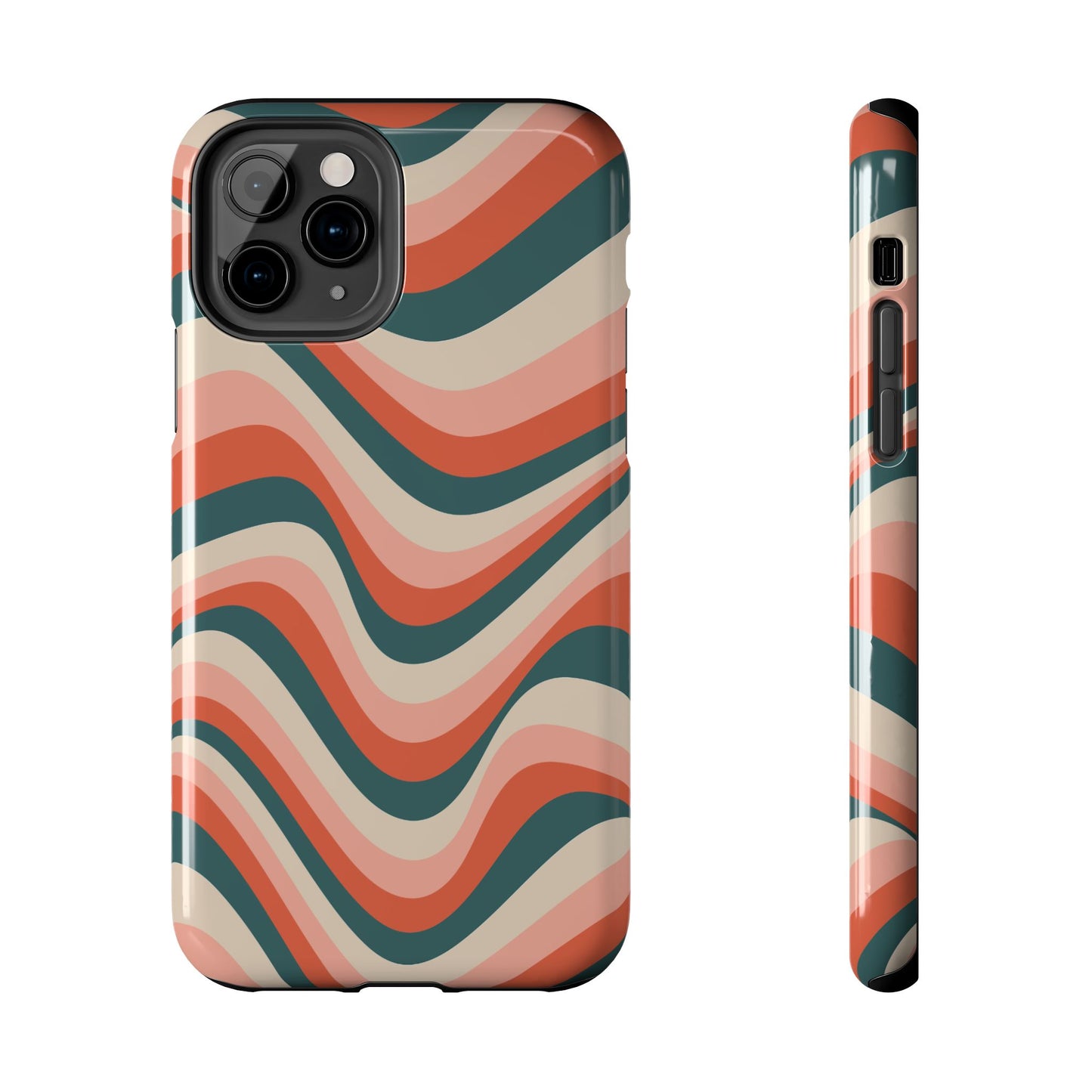 Groovy Waves iPhone Case – Retro 70s-Inspired Stripes in Coral, Cream, and Teal