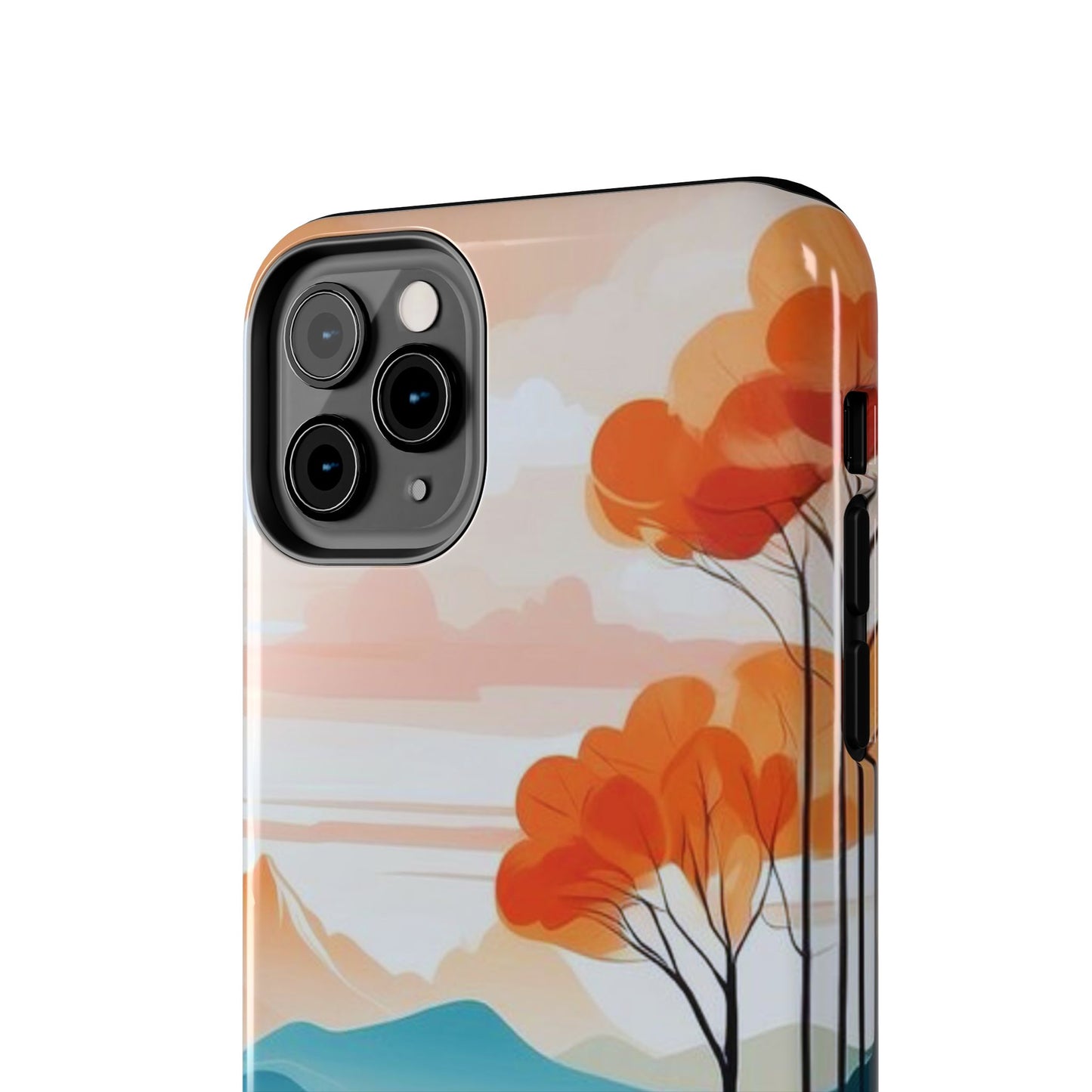 Serene Sunset Lake iPhone Case – Minimalist Landscape Art, Dual-Layer Protection