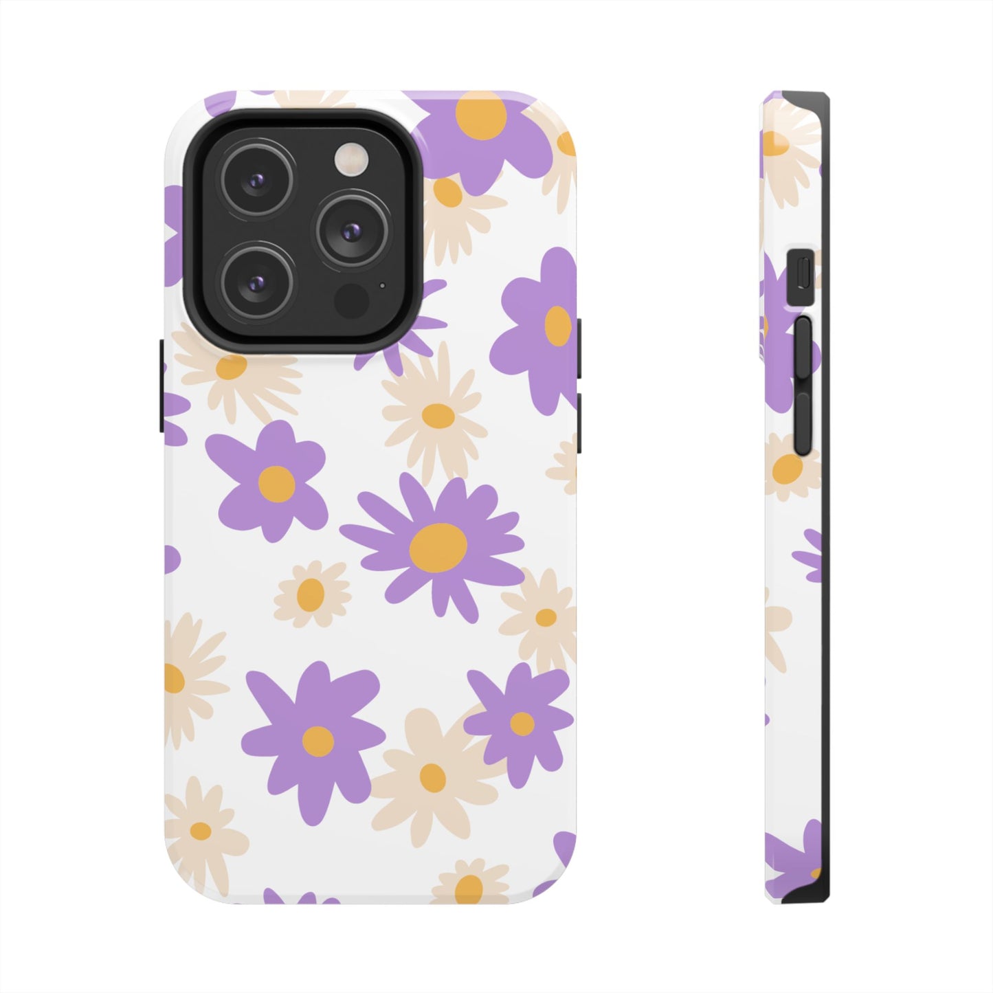 Retro Daisy Flower iPhone Case – Pastel Purple & Cream Floral Design with Matte Finish