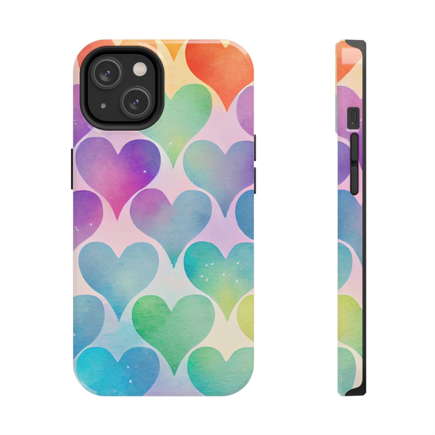 Rainbow Hearts Watercolor iPhone Case – Slim Design, Glossy Finish