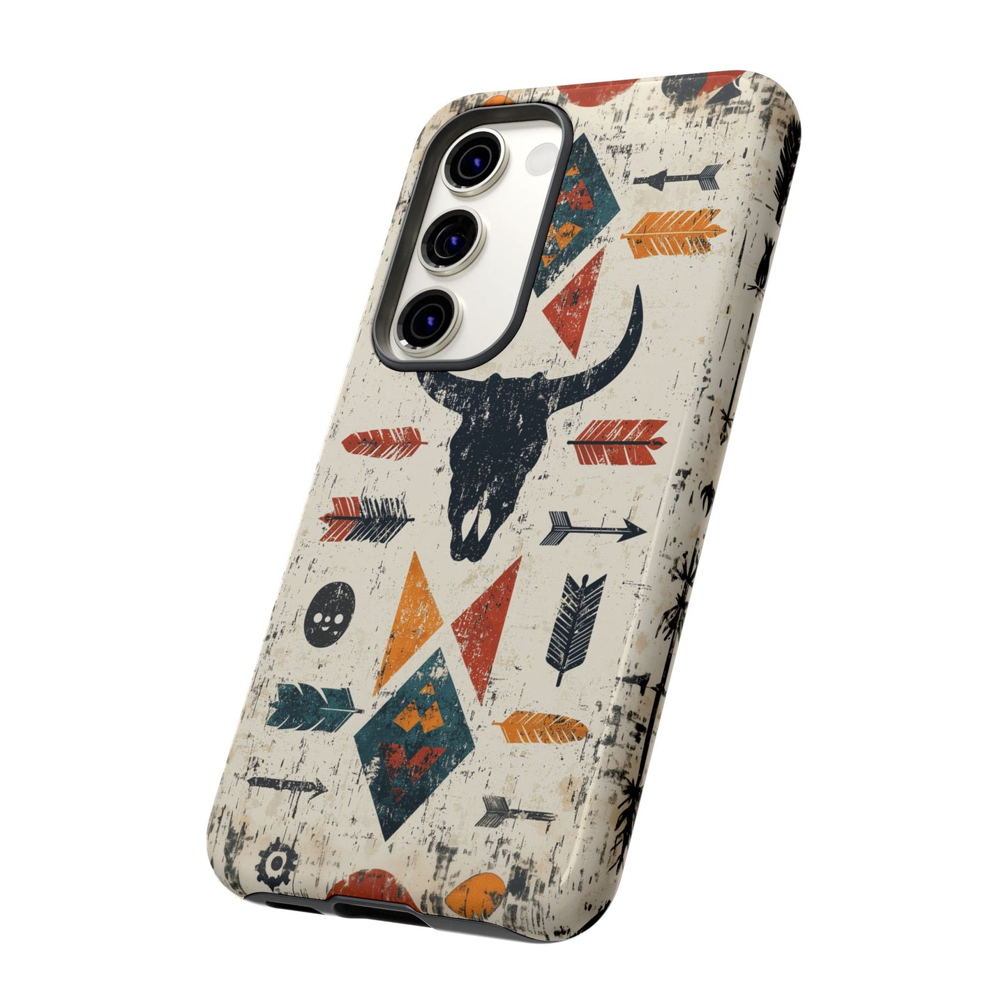 Tribal Bull Skull & Arrows Tough Samsung Galaxy Case – Rustic Western Design, Dual-Layer Protection