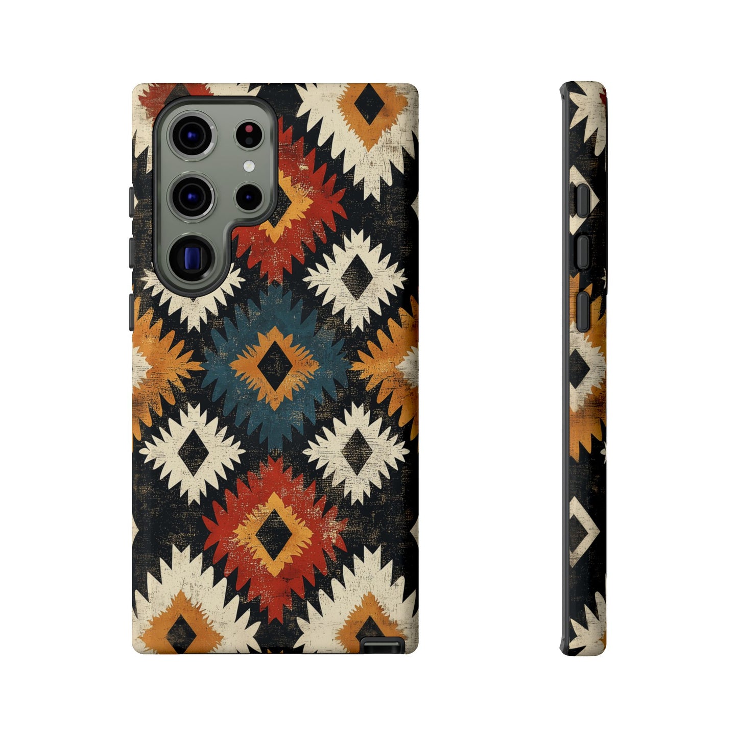 Rustic Tribal Sunburst Tough Samsung Galaxy  Case – Vibrant Geometric Design, Dual-Layer Protection